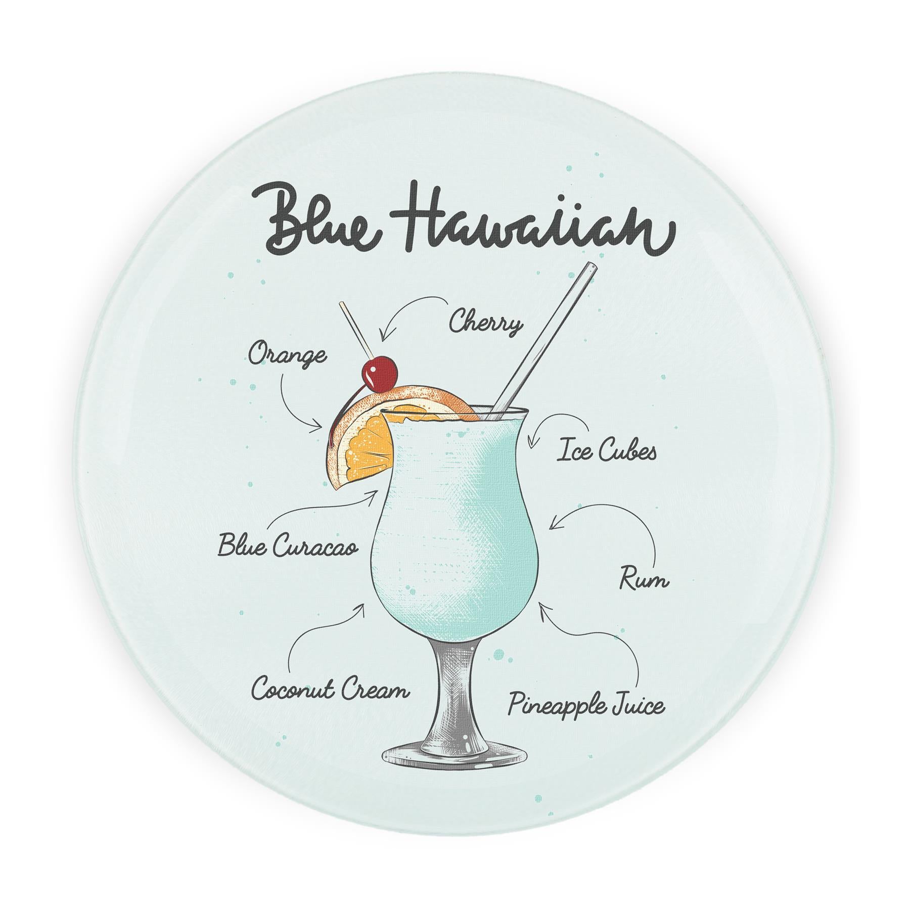 Blue Hawaiian Cocktails Round Glass Serving Board - Chopping Board Worktop Saver