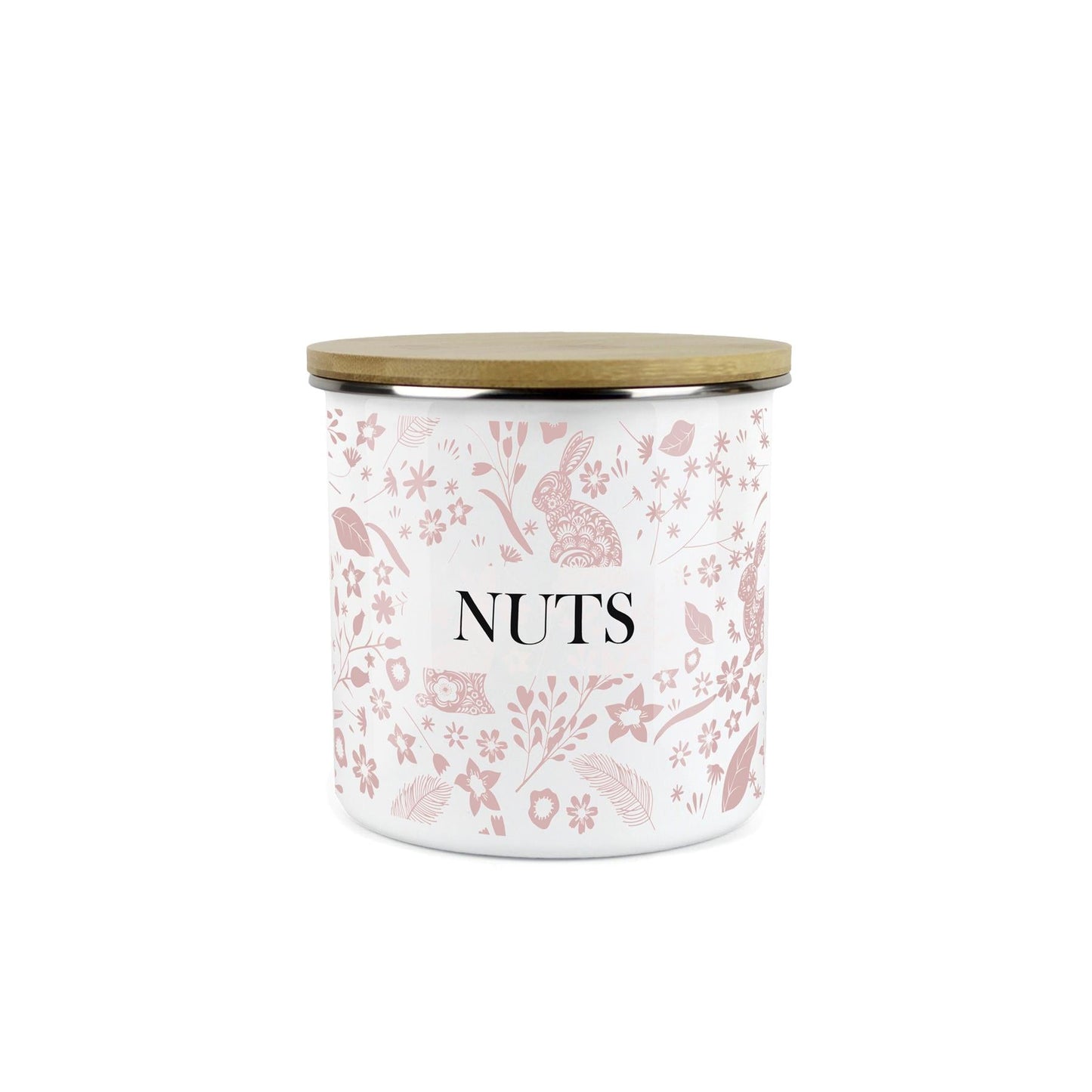 Wild Rabbits Nuts Storage Canister - Pink Enamel Food/Baking Container