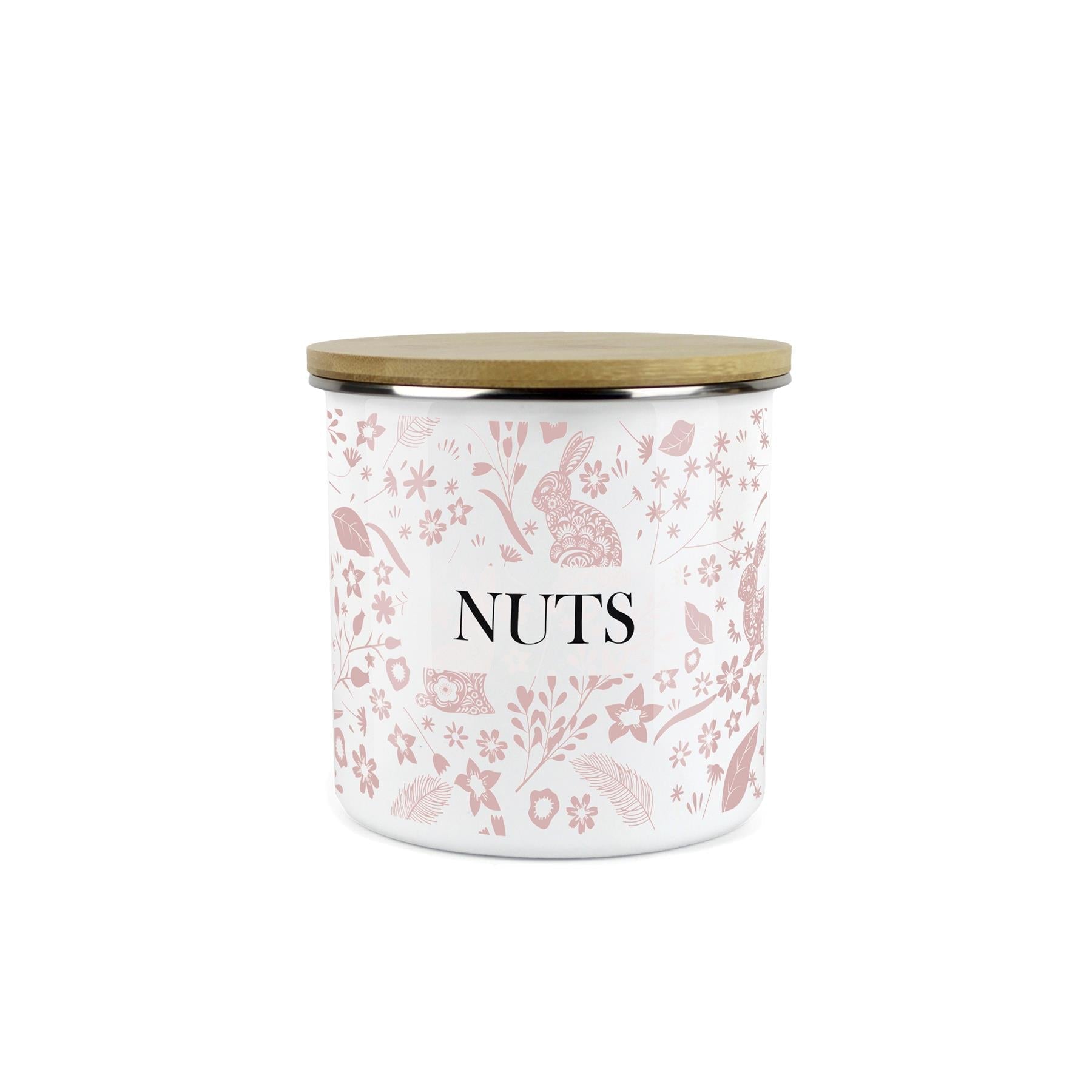 Wild Rabbits Nuts Storage Canister - Pink Enamel Food/Baking Container