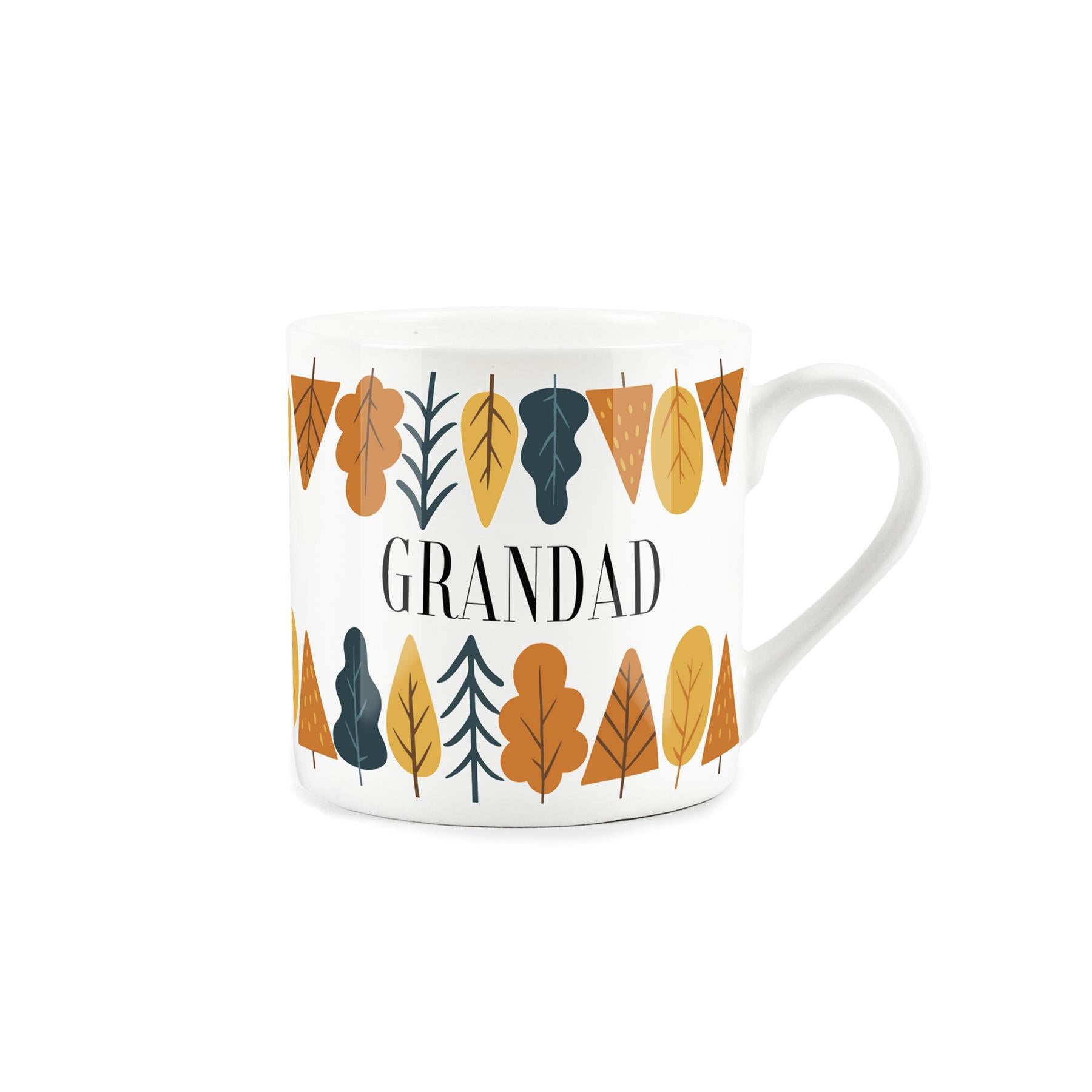 Autumnal tree themed white bone china mug with the word grandad on it