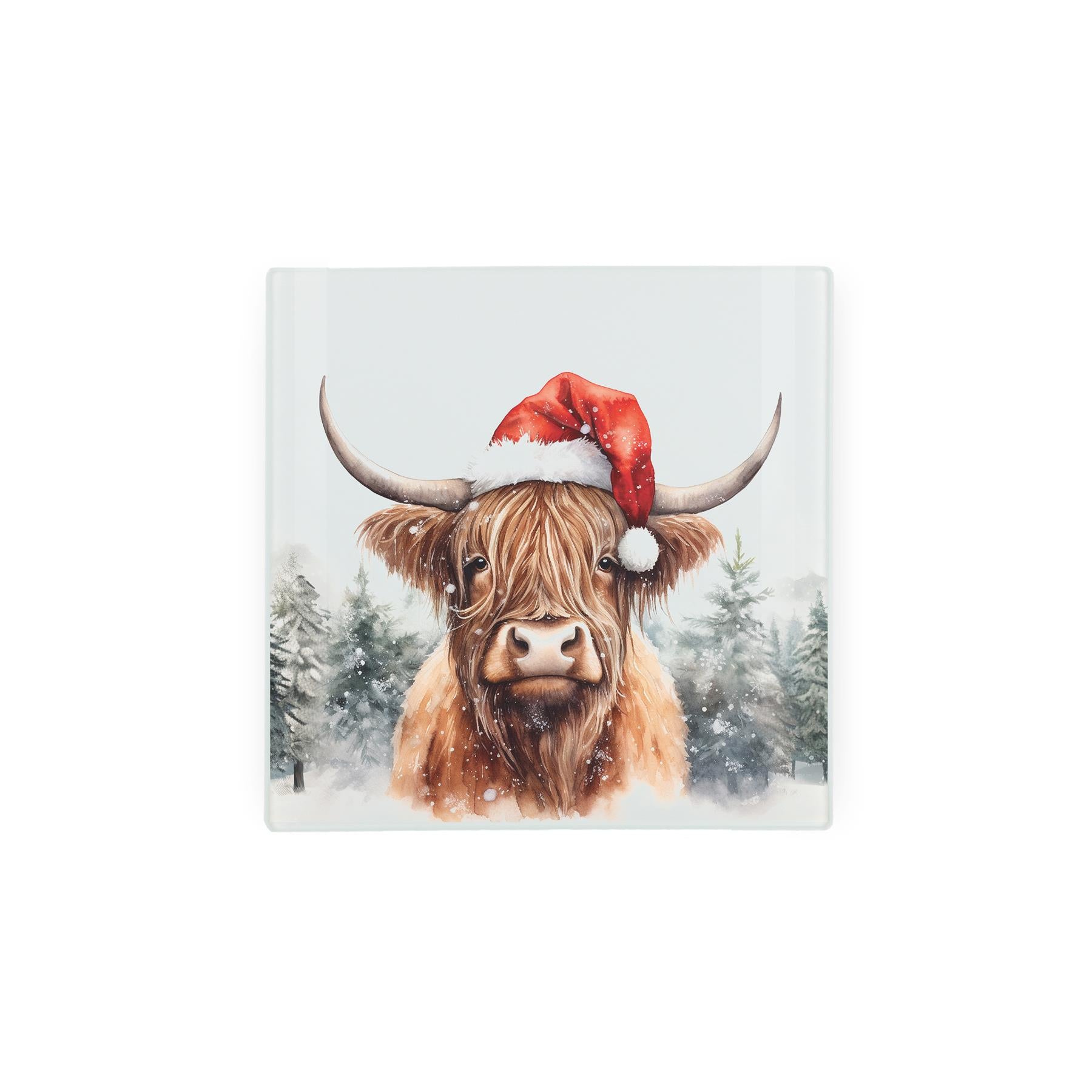 Hot pot stand of a Highland Cow wearing a Christmas hat