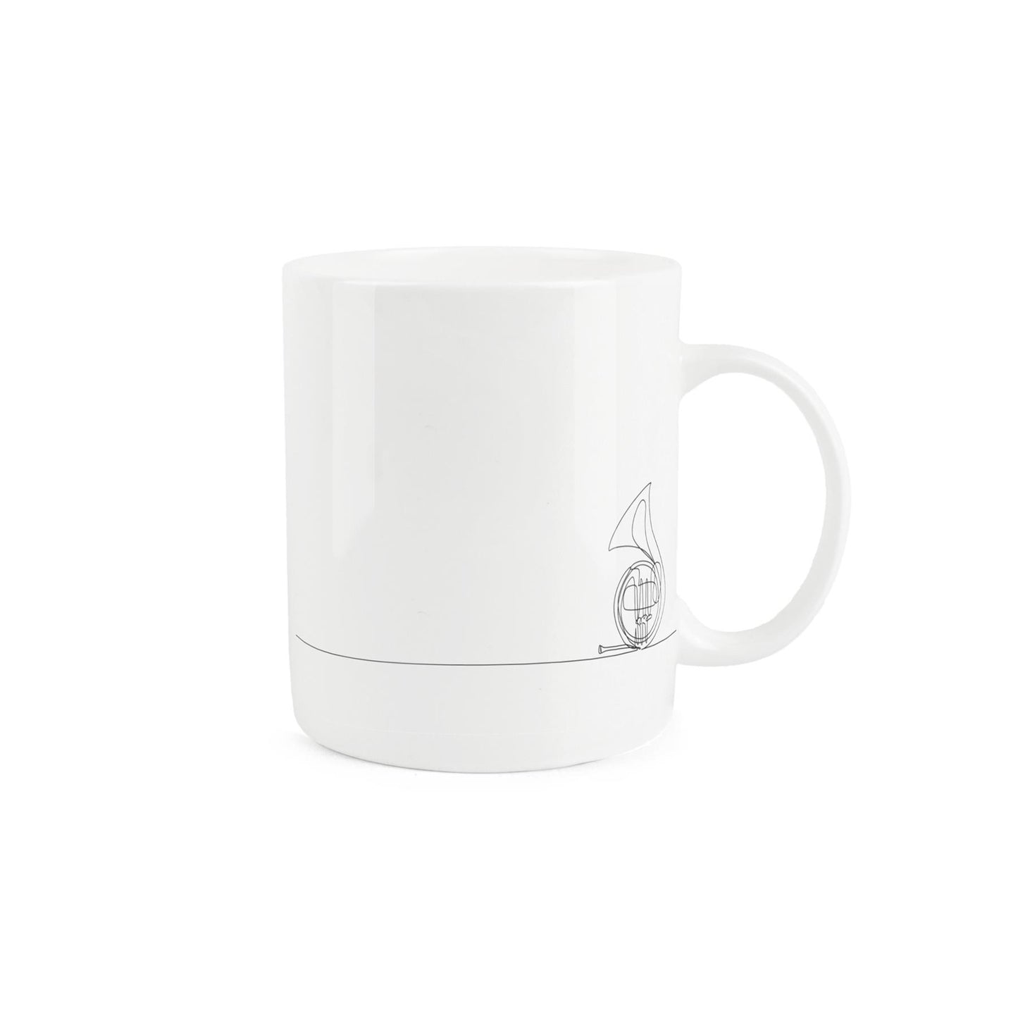 Simplistic bone china mug with a French horn drawing.