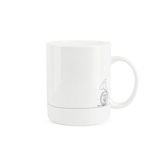 Simplistic bone china mug with a French horn drawing.