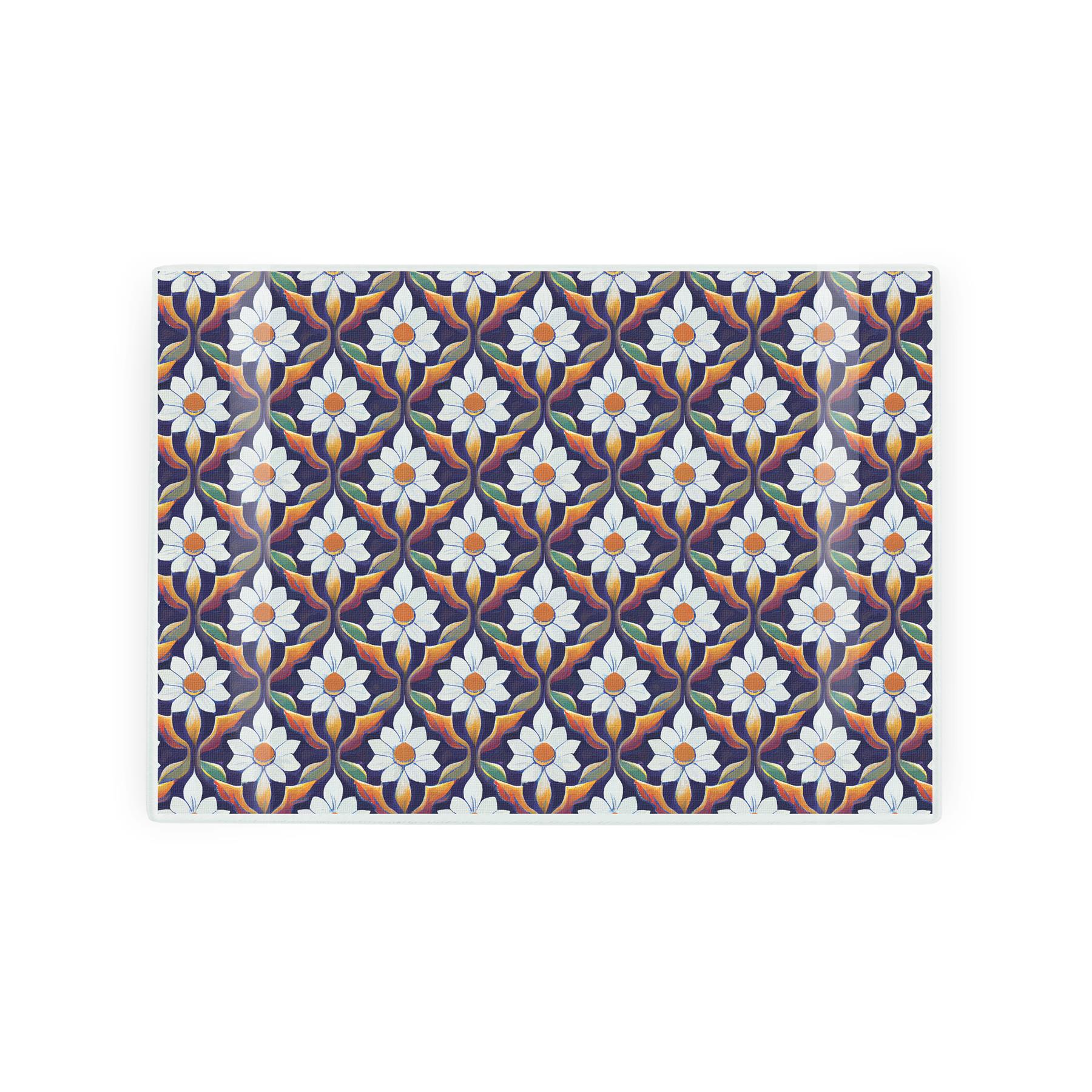 Textured worktop protector with eye-catching floral tiles.