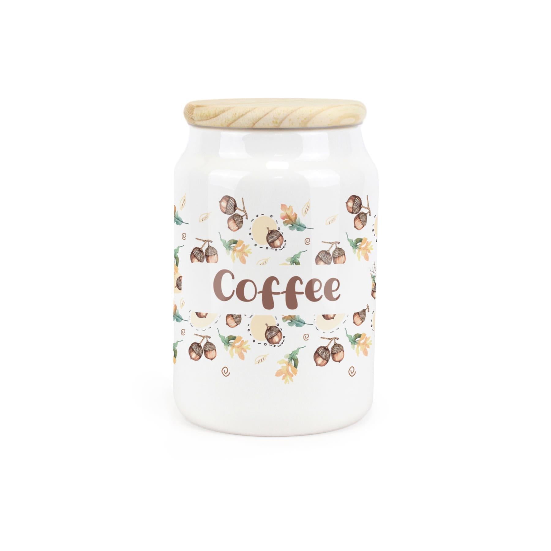 White ceramic canister with a retro 1950s print featuring a coffee design.