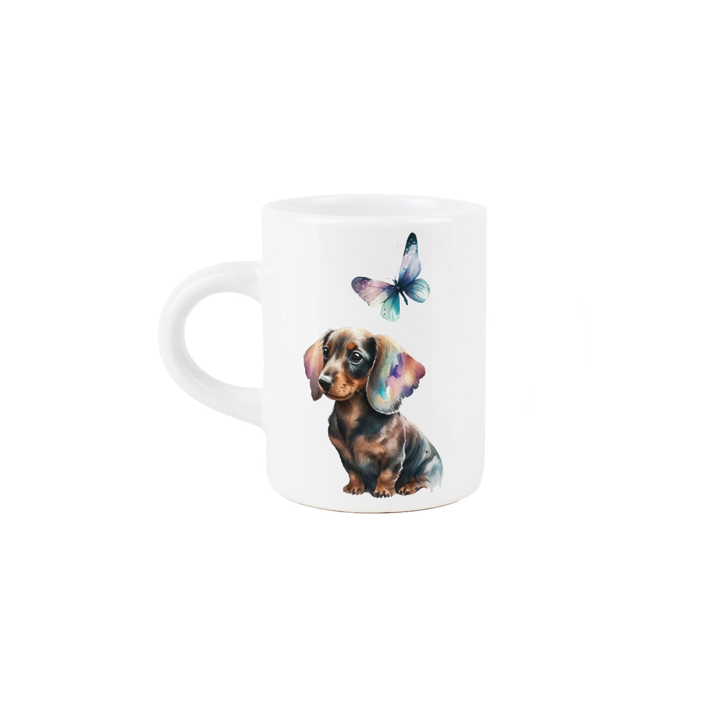 Watercolour Dachshund & Butterfly Espresso Mug