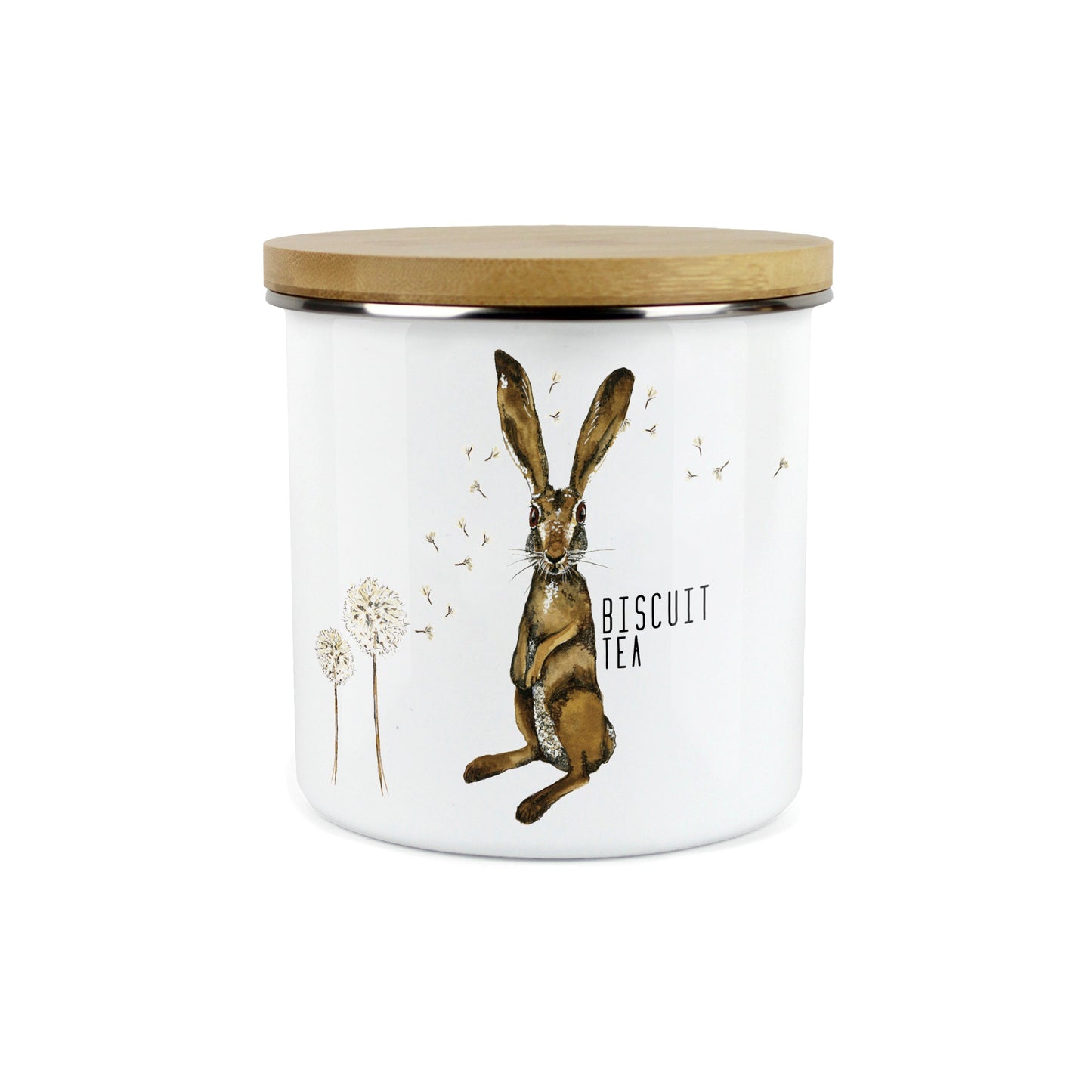 Hares & Dandelions Large Enamel Canister by Rhiannon Chauncey