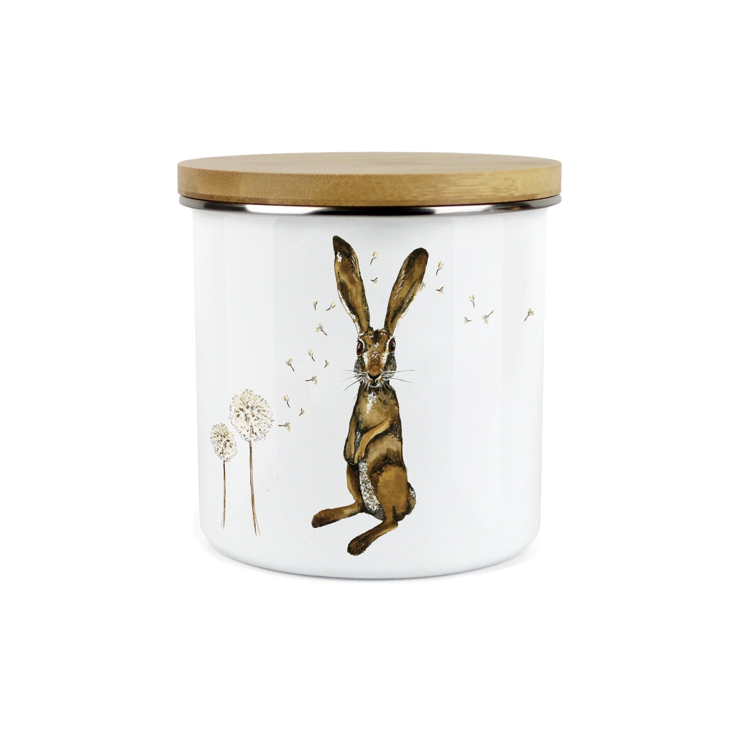 Hares & Dandelions Large Enamel Canister by Rhiannon Chauncey