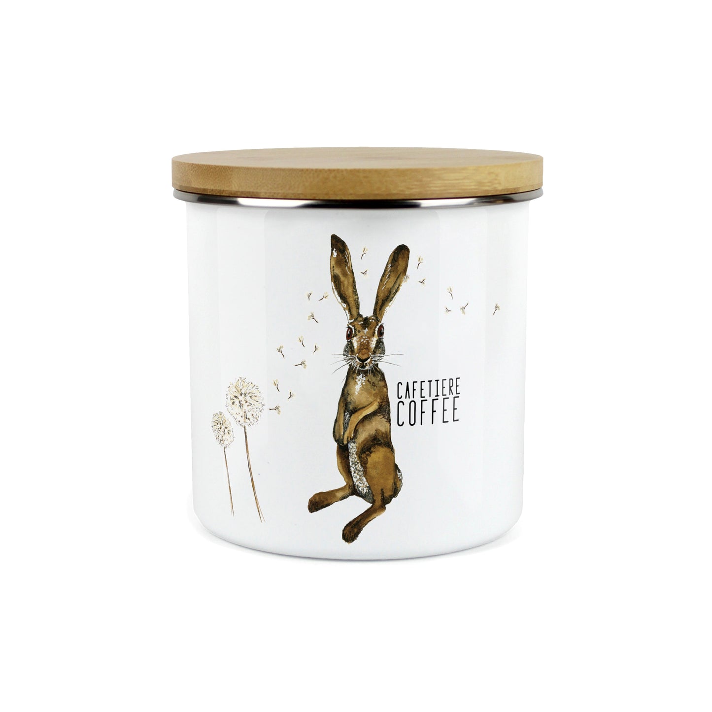 Hares & Dandelions Large Enamel Canister by Rhiannon Chauncey