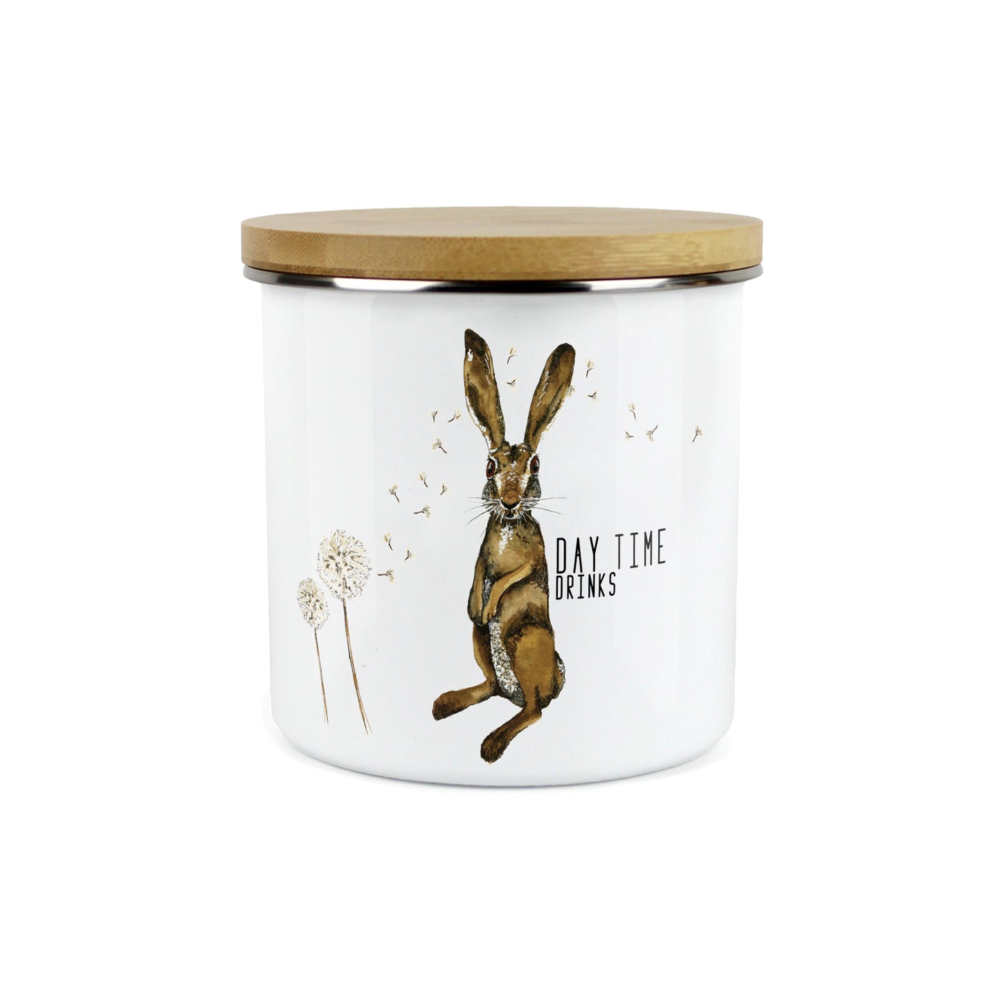 Hares & Dandelions Large Enamel Canister by Rhiannon Chauncey