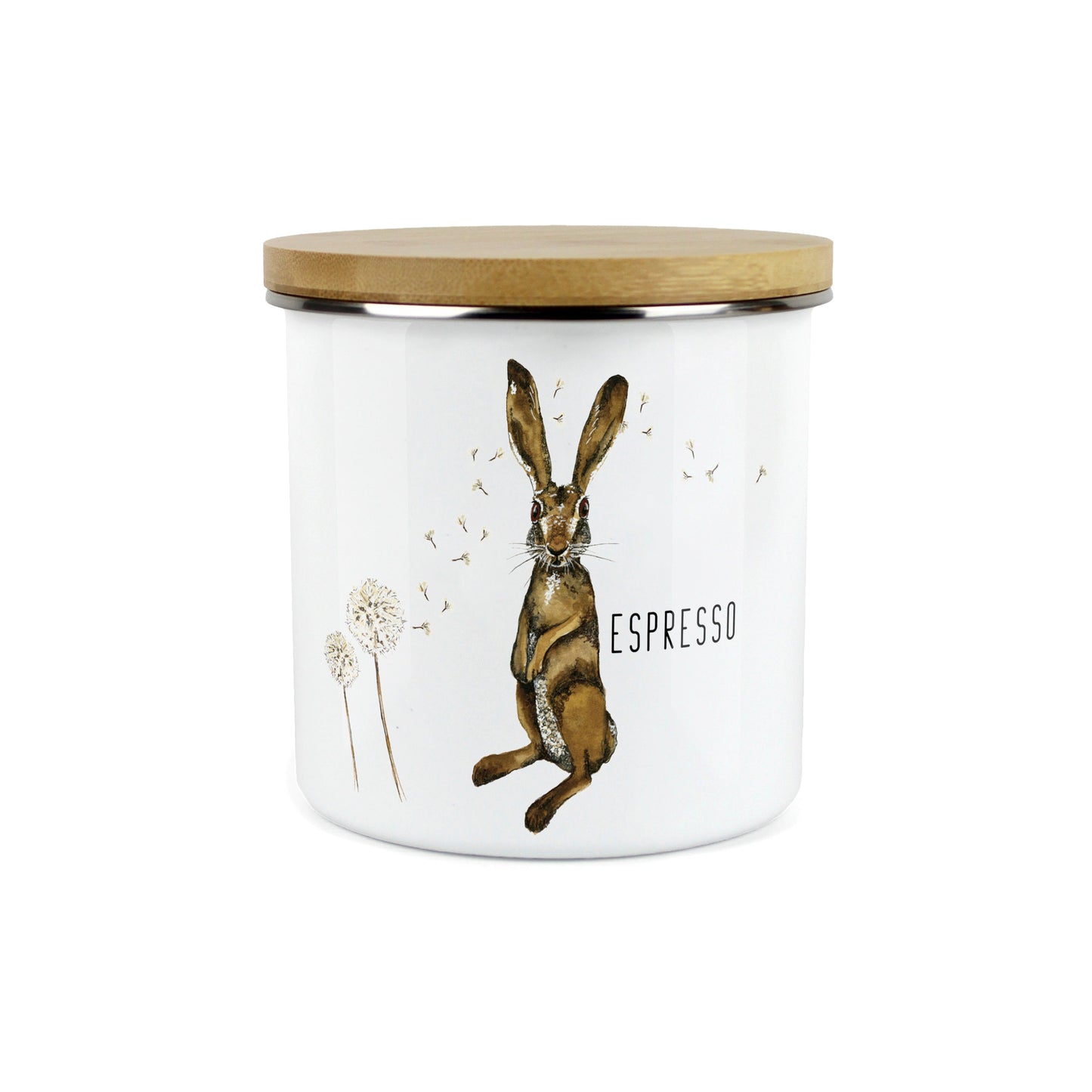 Hares & Dandelions Large Enamel Canister by Rhiannon Chauncey