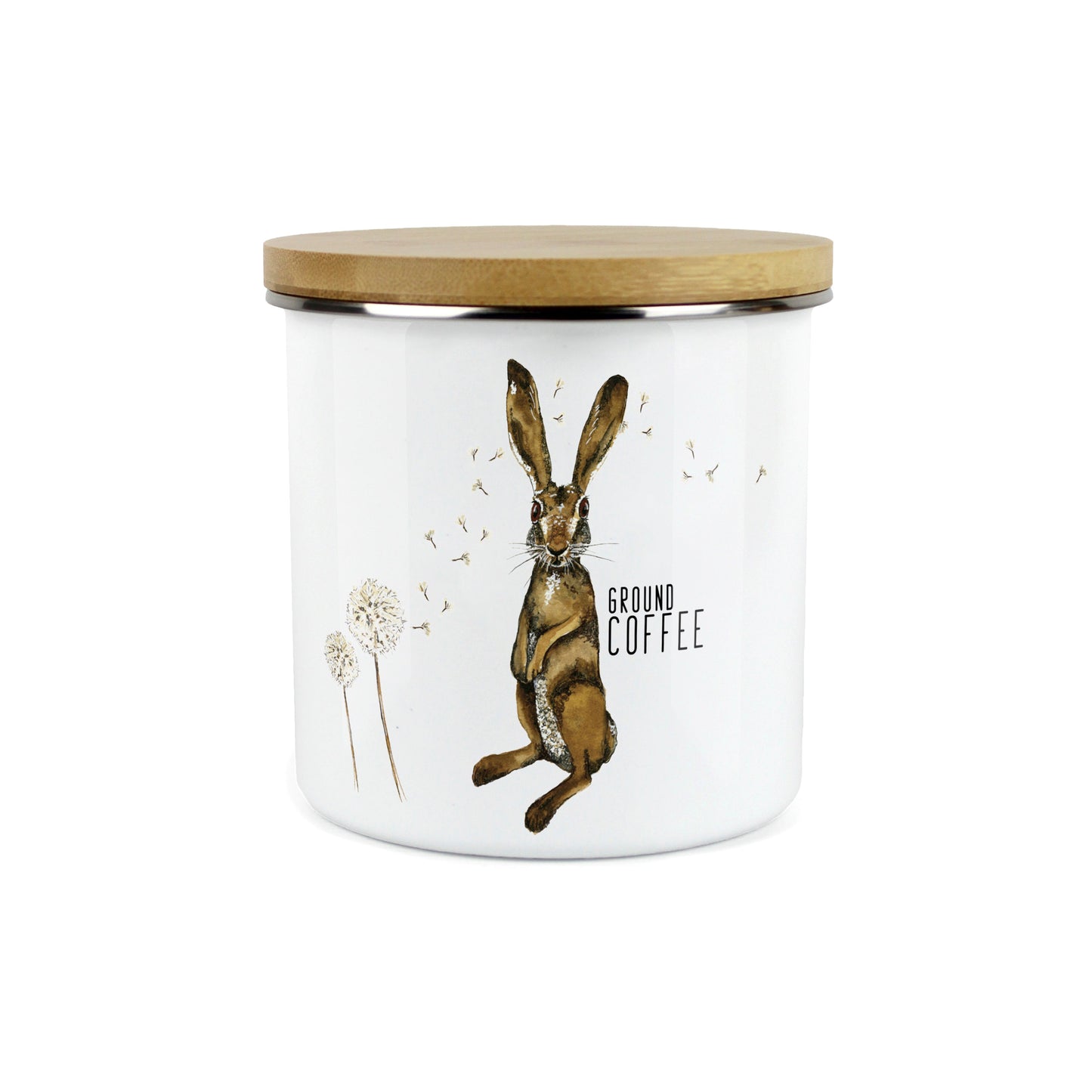Hares & Dandelions Large Enamel Canister by Rhiannon Chauncey