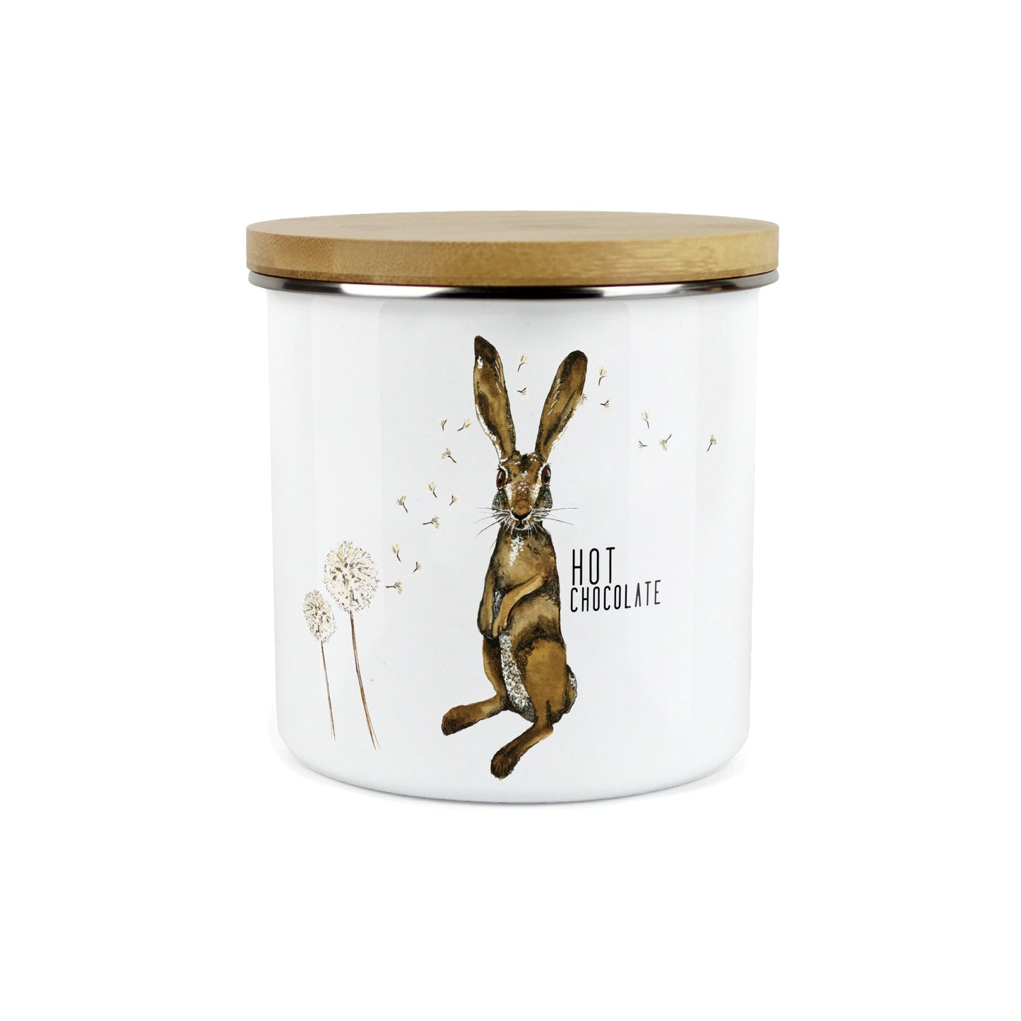 Hares & Dandelions Large Enamel Canister by Rhiannon Chauncey