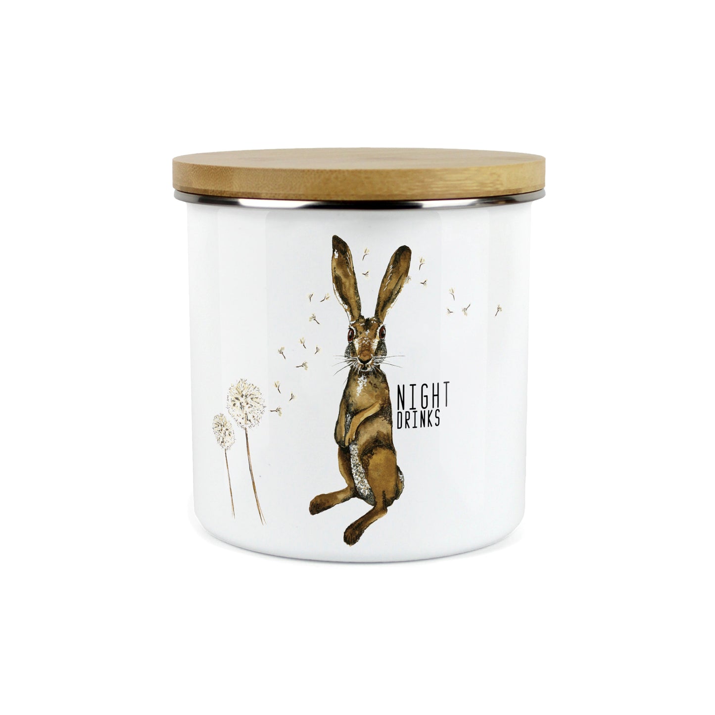Hares & Dandelions Large Enamel Canister by Rhiannon Chauncey