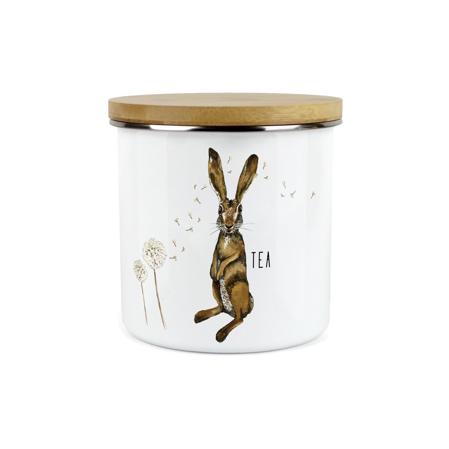 Hares & Dandelions Large Enamel Canister by Rhiannon Chauncey