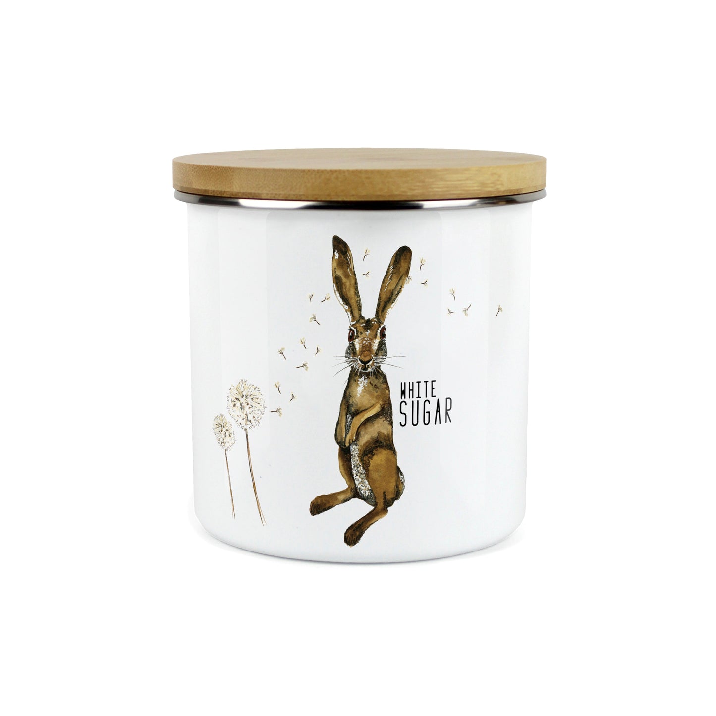 Hares & Dandelions Large Enamel Canister by Rhiannon Chauncey