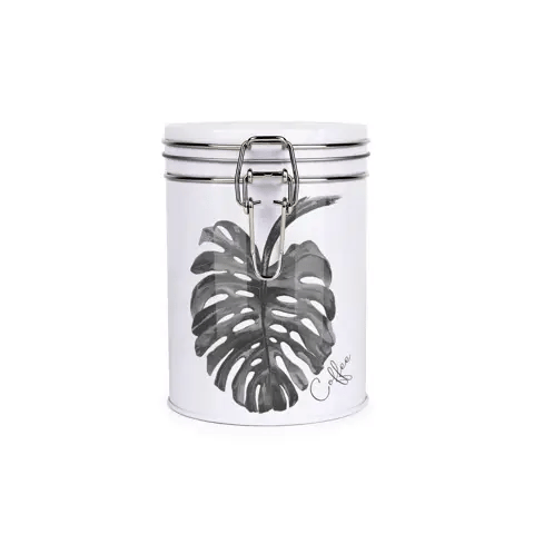 Ink Leaves Metal Clip Lid Canister by Rhiannon Chauncey