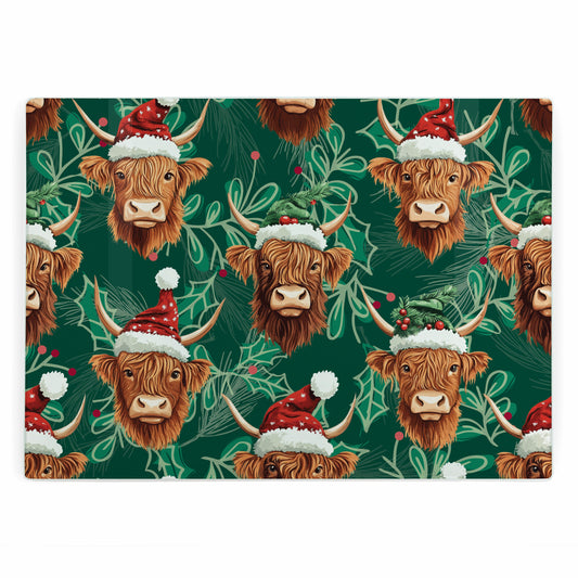 Christmas Highland Cows & Holly Large Smooth Worktop Protector