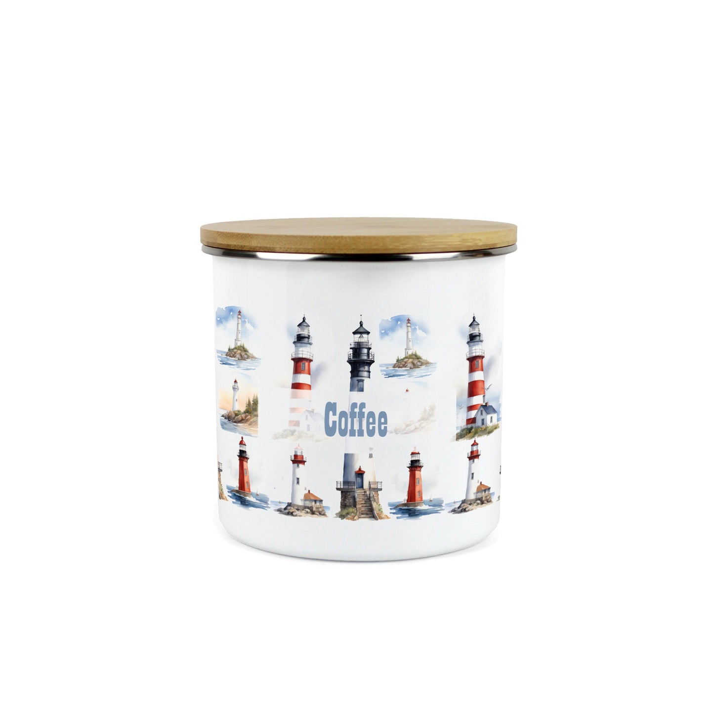 Watercolour Lighthouses Medium Enamel Canister