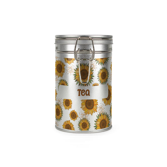 Bright Sunflower Silver Metal Clip Lid Canister