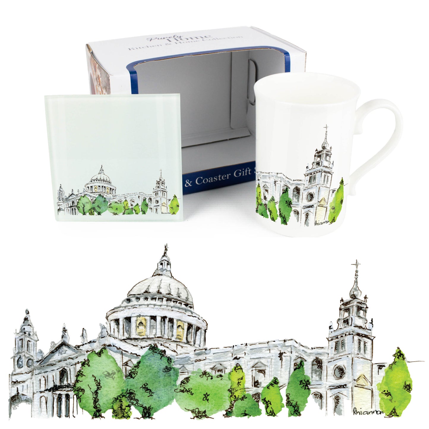 St Paul's Cathedral Mug & Coaster Gift Set by Rhiannon Chauncey