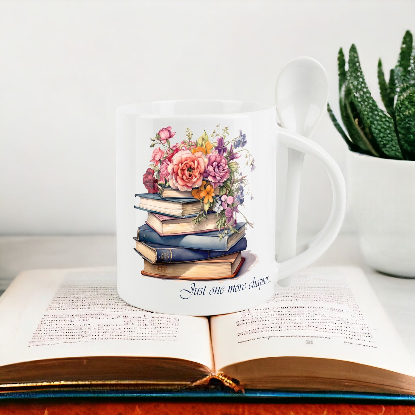 Just one more Chapter' Floral Books Mug & Spoon Set