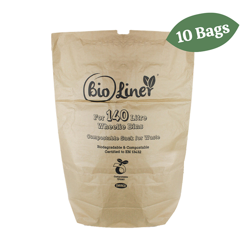 140L Paper Compostable Small Wheelie Bin Liners - Pack of 10