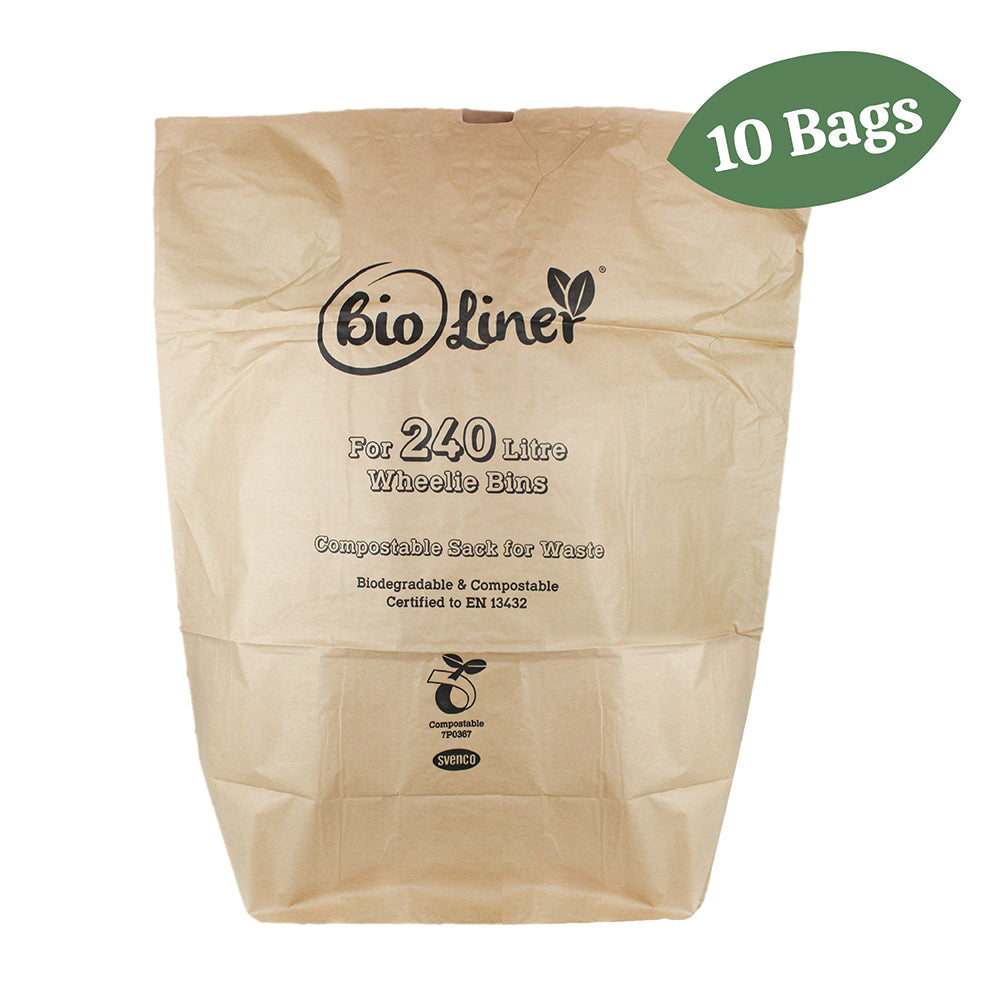 240L Paper Compostable Large Wheelie Bin Liners - Pack of 10
