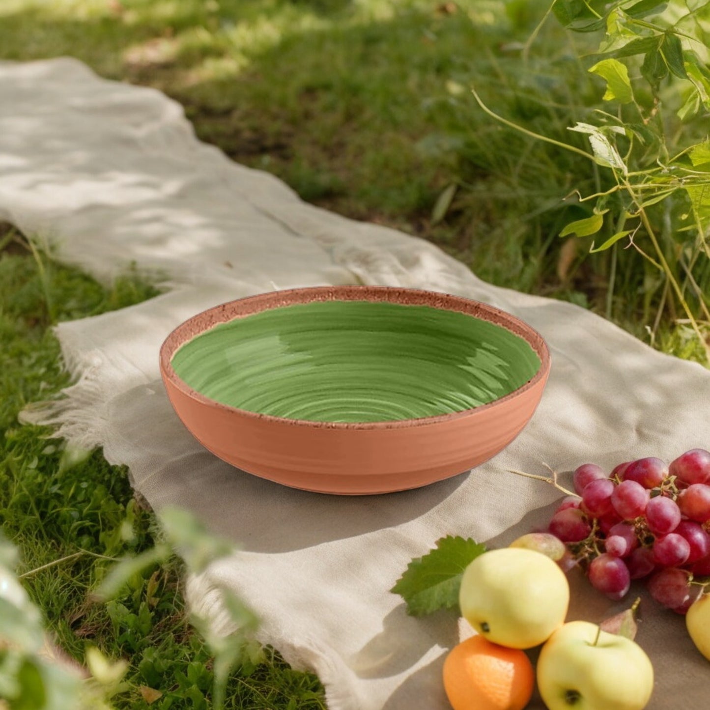 Rustic Swirl Green Melamine Low Bowl