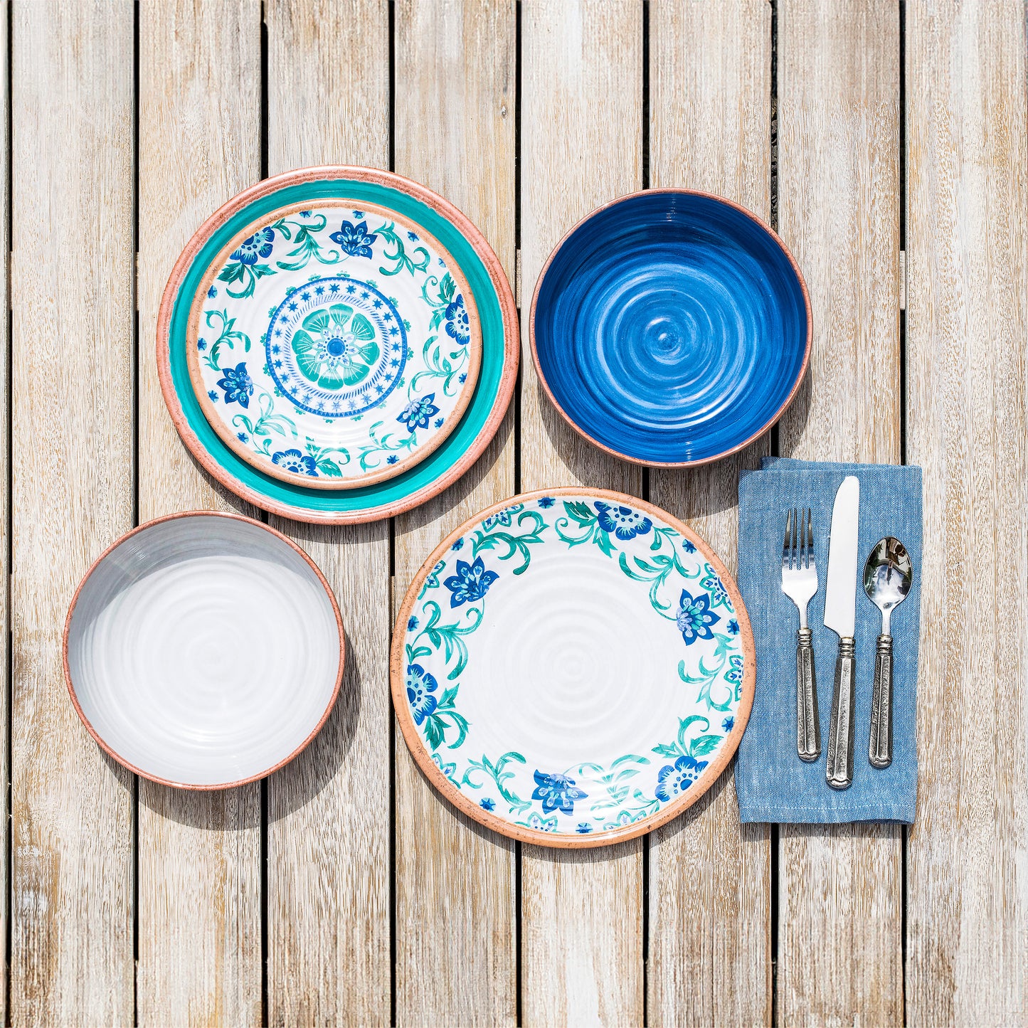 Turquoise Floral Melamine Dinner Plate