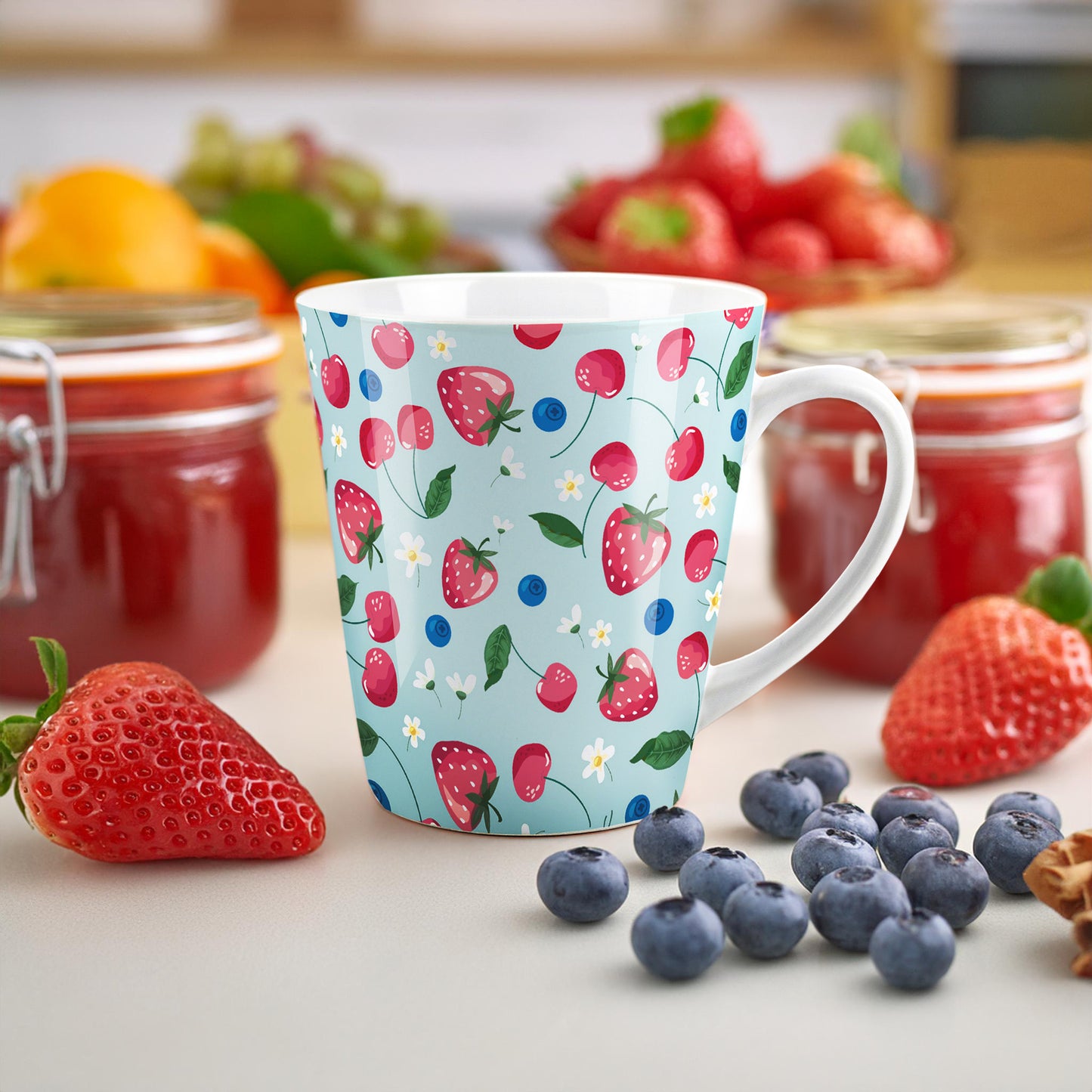 Blue Strawberries & Blueberries Small Latte Mug
