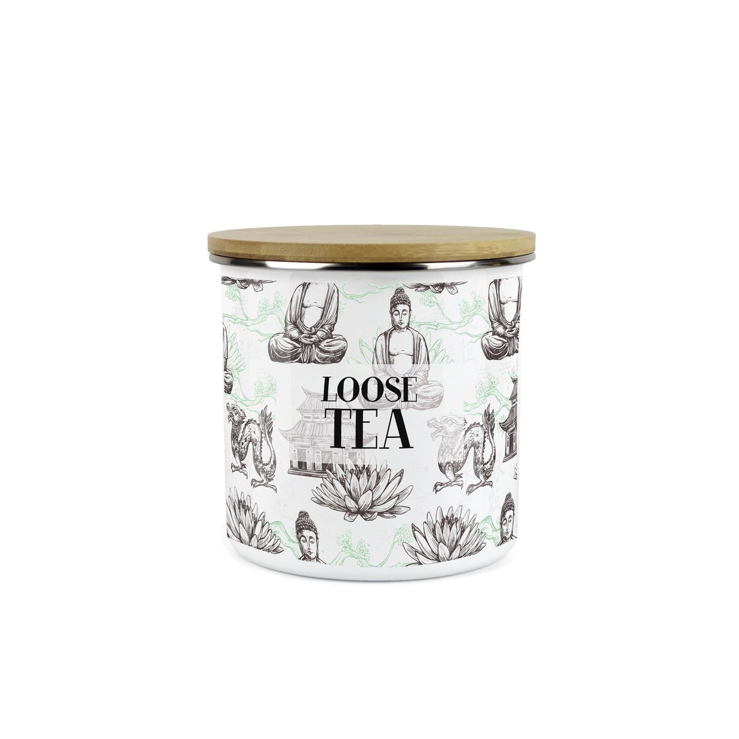 Loose Tea Storage Canister - Oriental Scene Enamel Kitchen Storage Jar