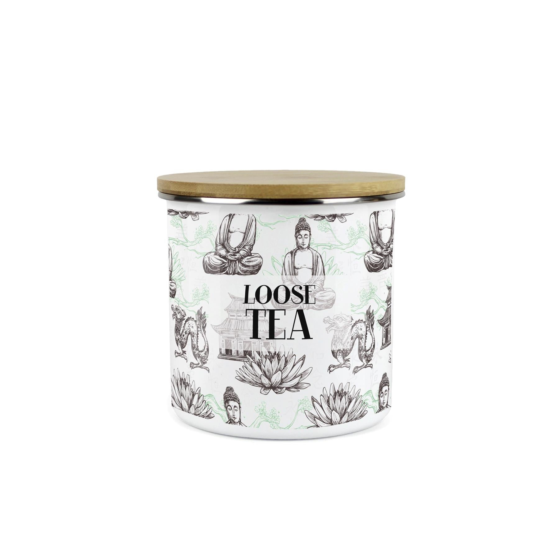 Loose Tea Storage Canister - Oriental Scene Enamel Kitchen Storage Jar