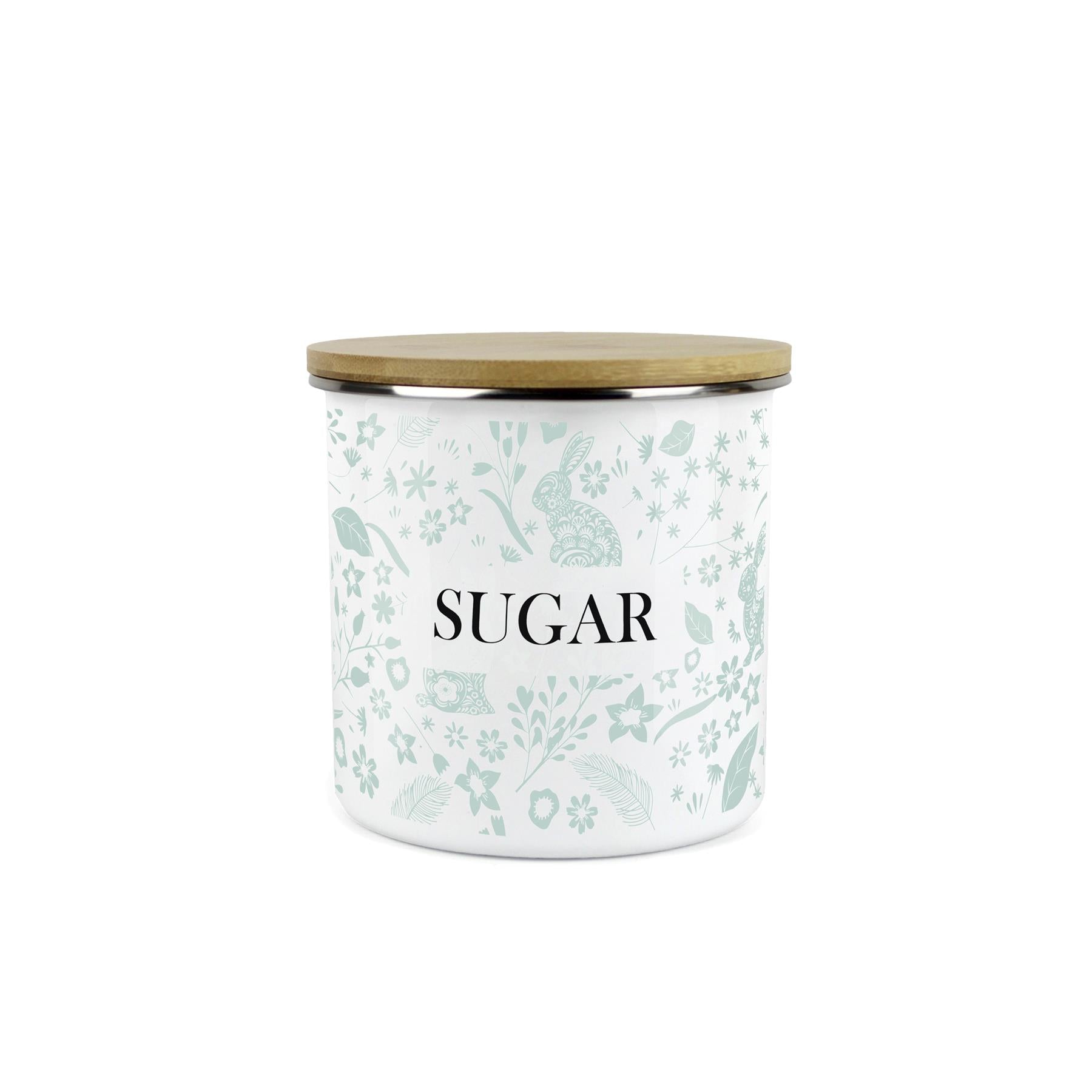 Wild Rabbits Sugar Storage Canister - Green Enamel Food/Drink Container