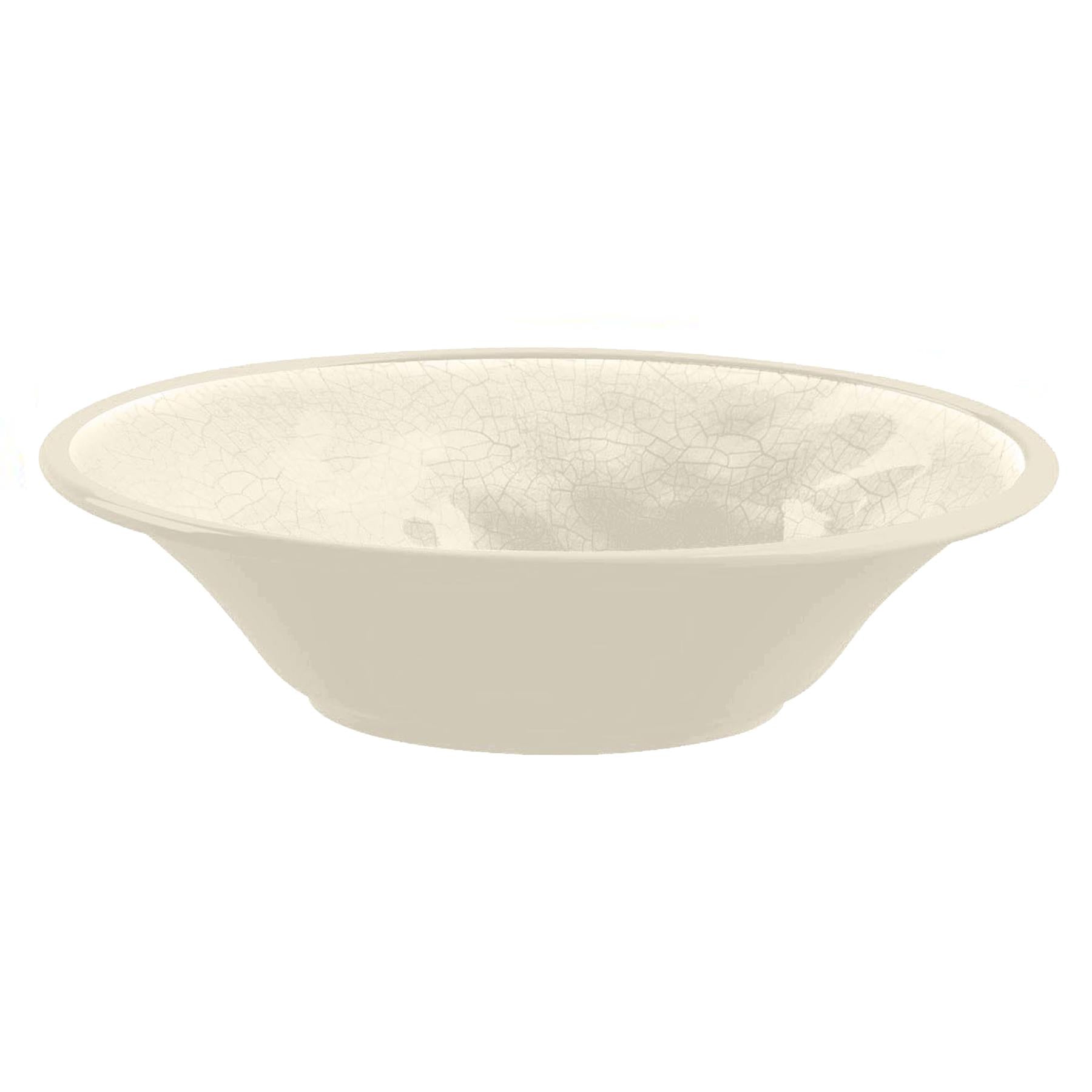 White melamine bowl with crackle glaze finish.