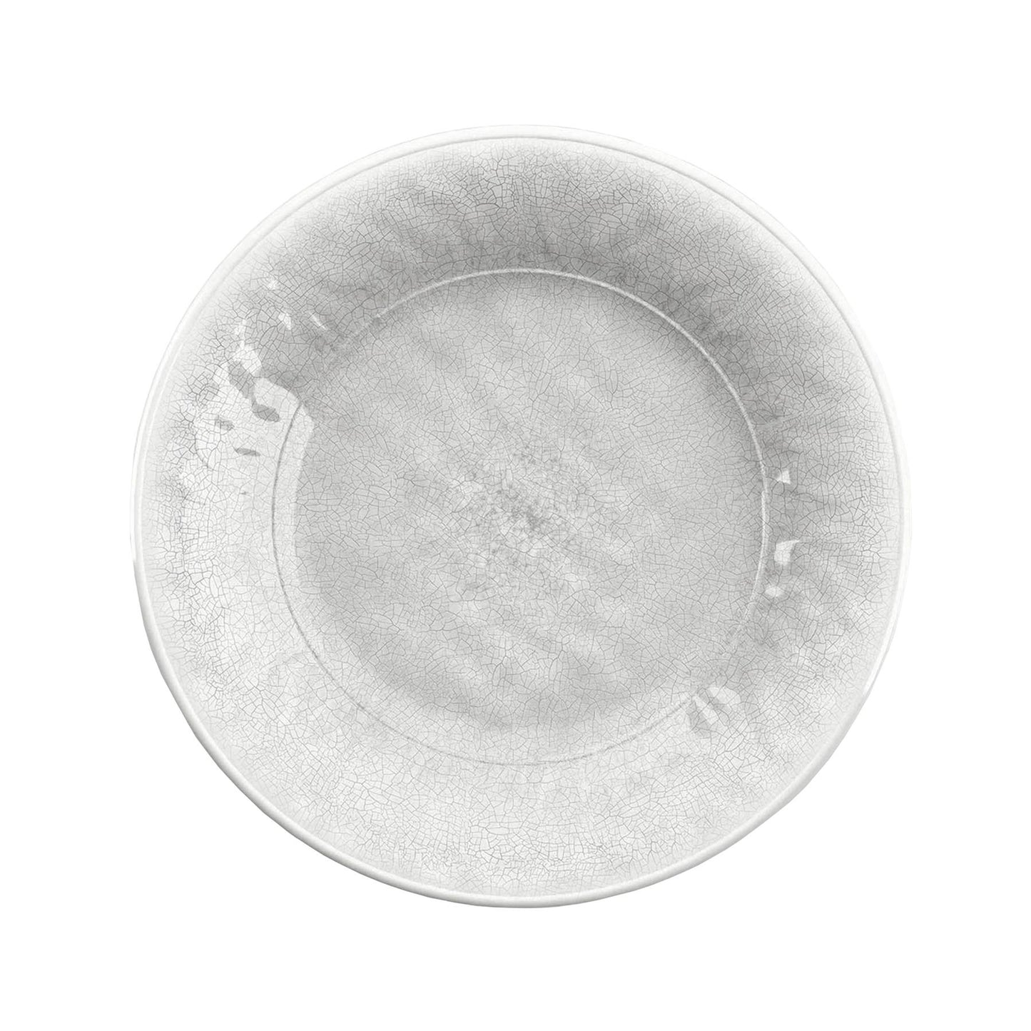 White Melamine side plate with cracked reactive glaze finish and smooth interior