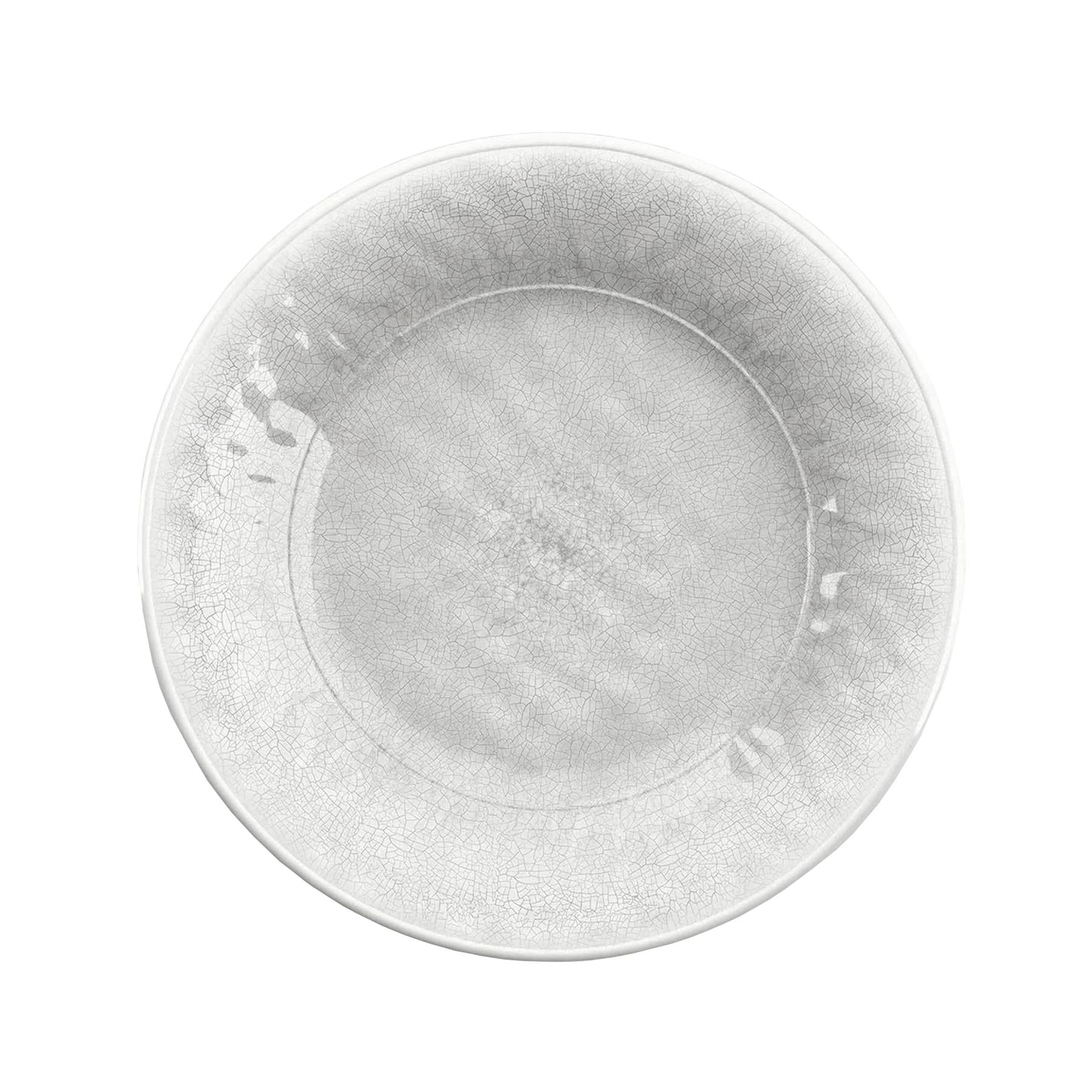 White Melamine side plate with cracked reactive glaze finish and smooth interior