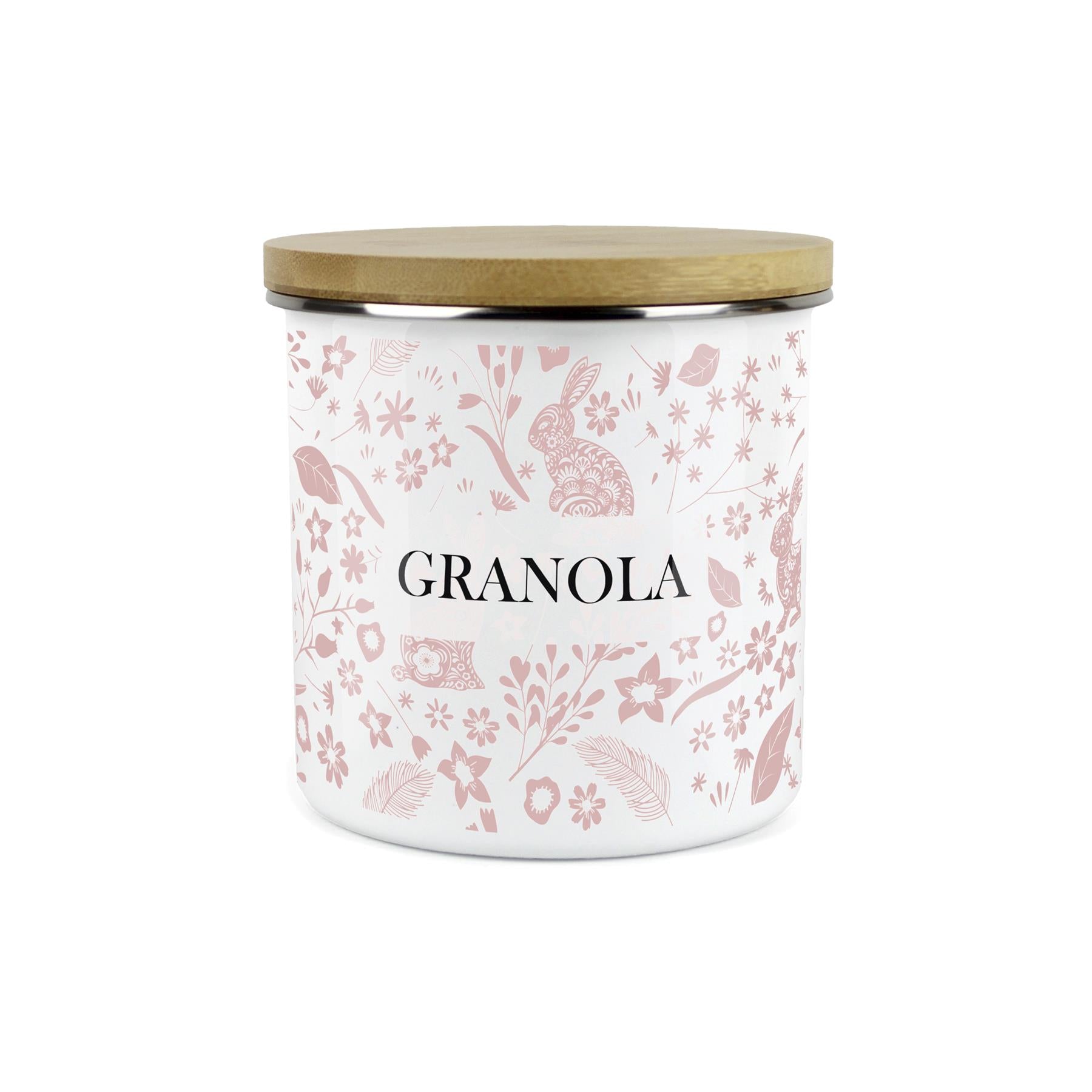 Wild Rabbits Granola Storage Canister - Pink Enamel Food/Baking Container
