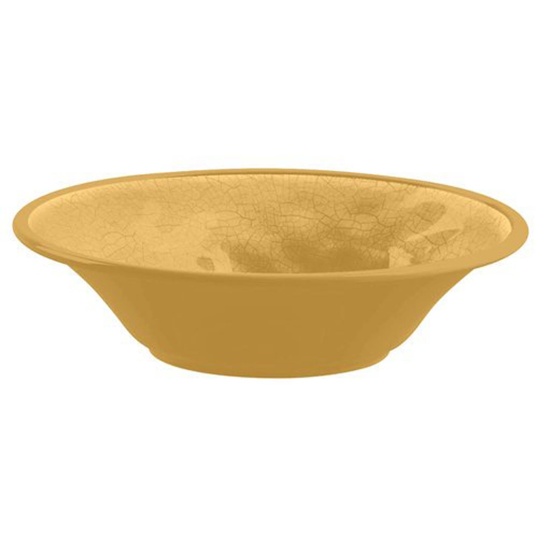 Gold melamine bowl with crackle glaze finish.