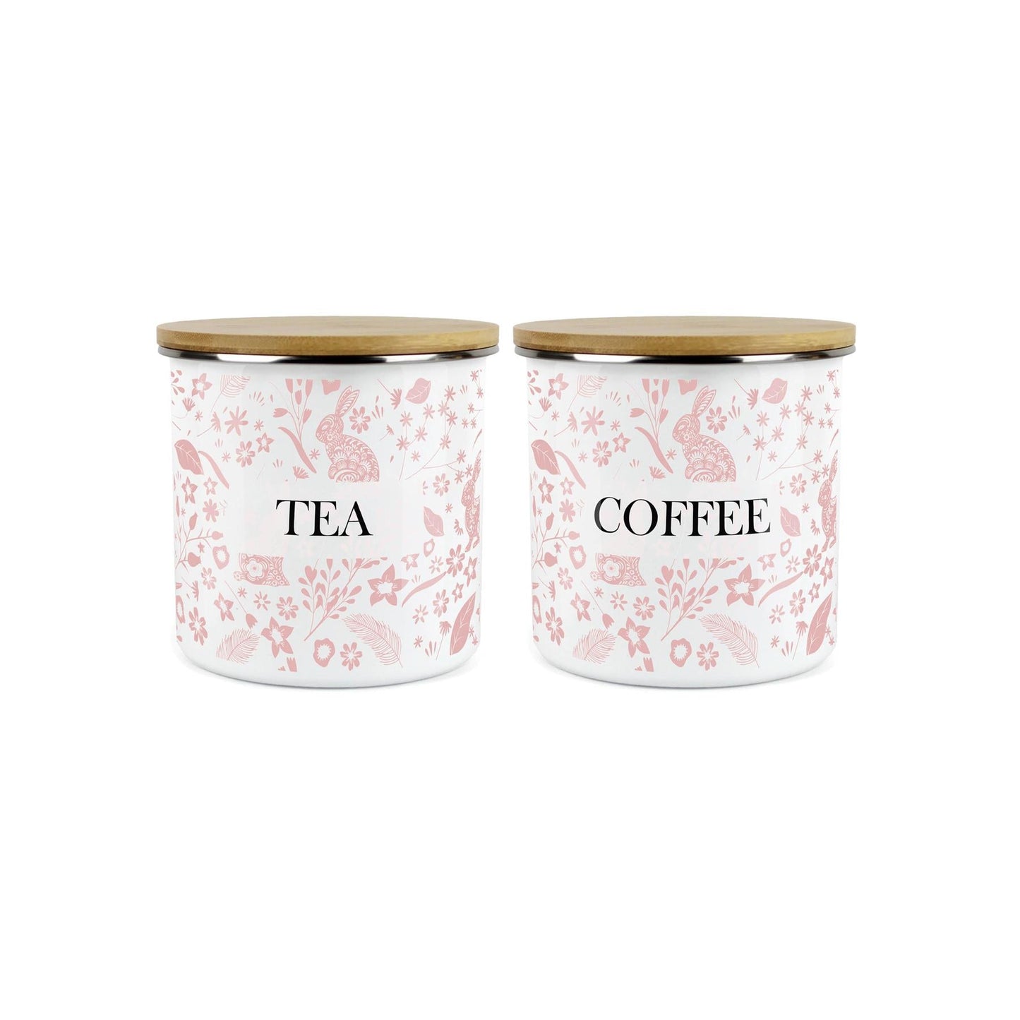 Wild Rabbits Tea & Coffee Enamel Jar Storage Canister Set - Pink