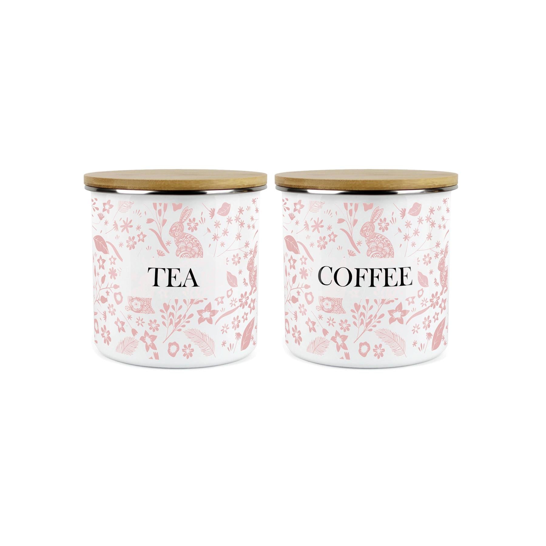 Wild Rabbits Tea & Coffee Enamel Jar Storage Canister Set - Pink