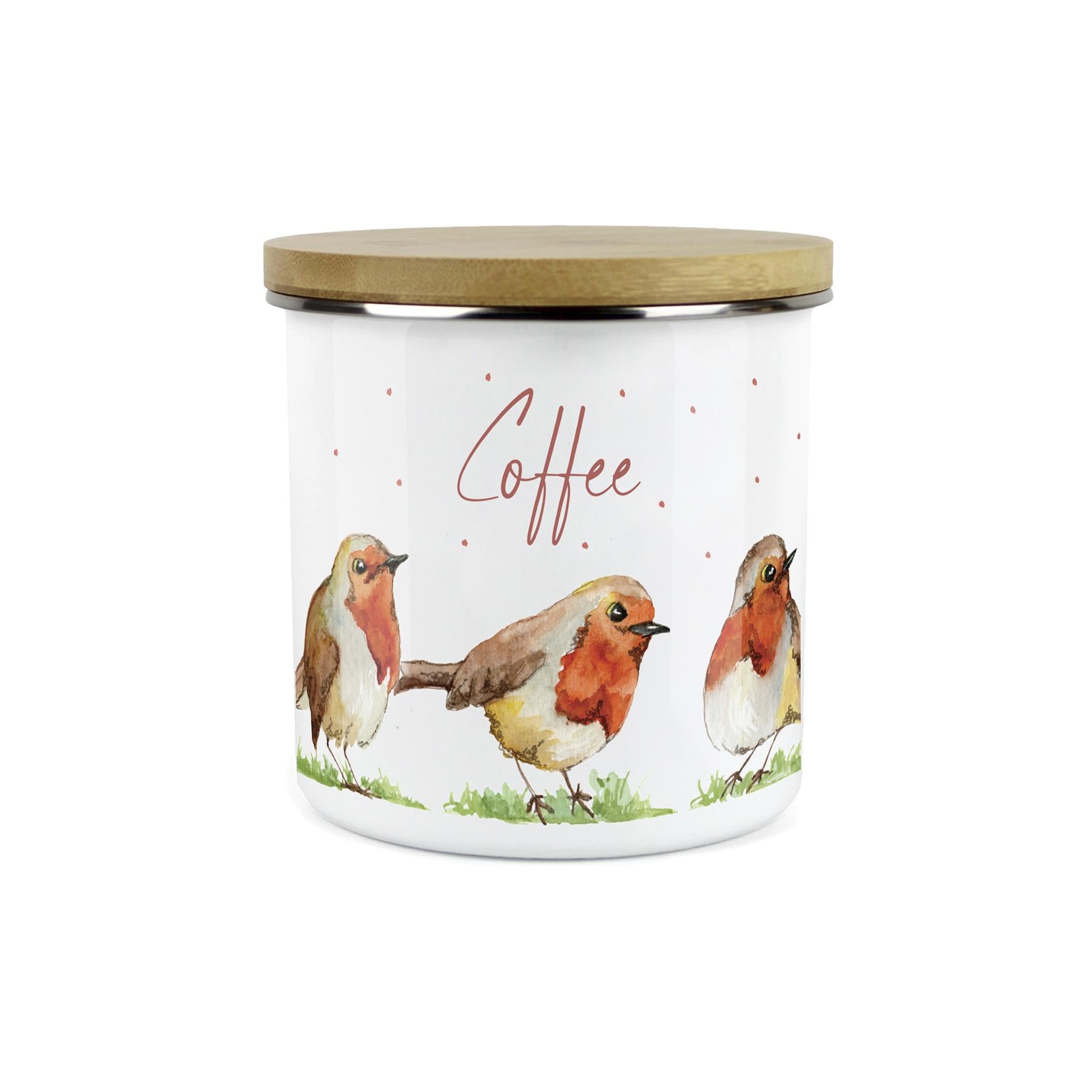 Coffee Storage Canister - Robins Watercolour Painted Kitchen Storage Jar