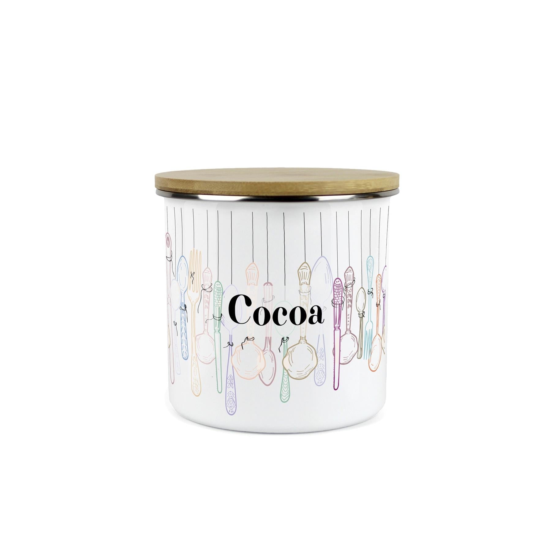 Vintage Cutlery Cocoa Baking Storage Canister - Enamel Kitchen Container
