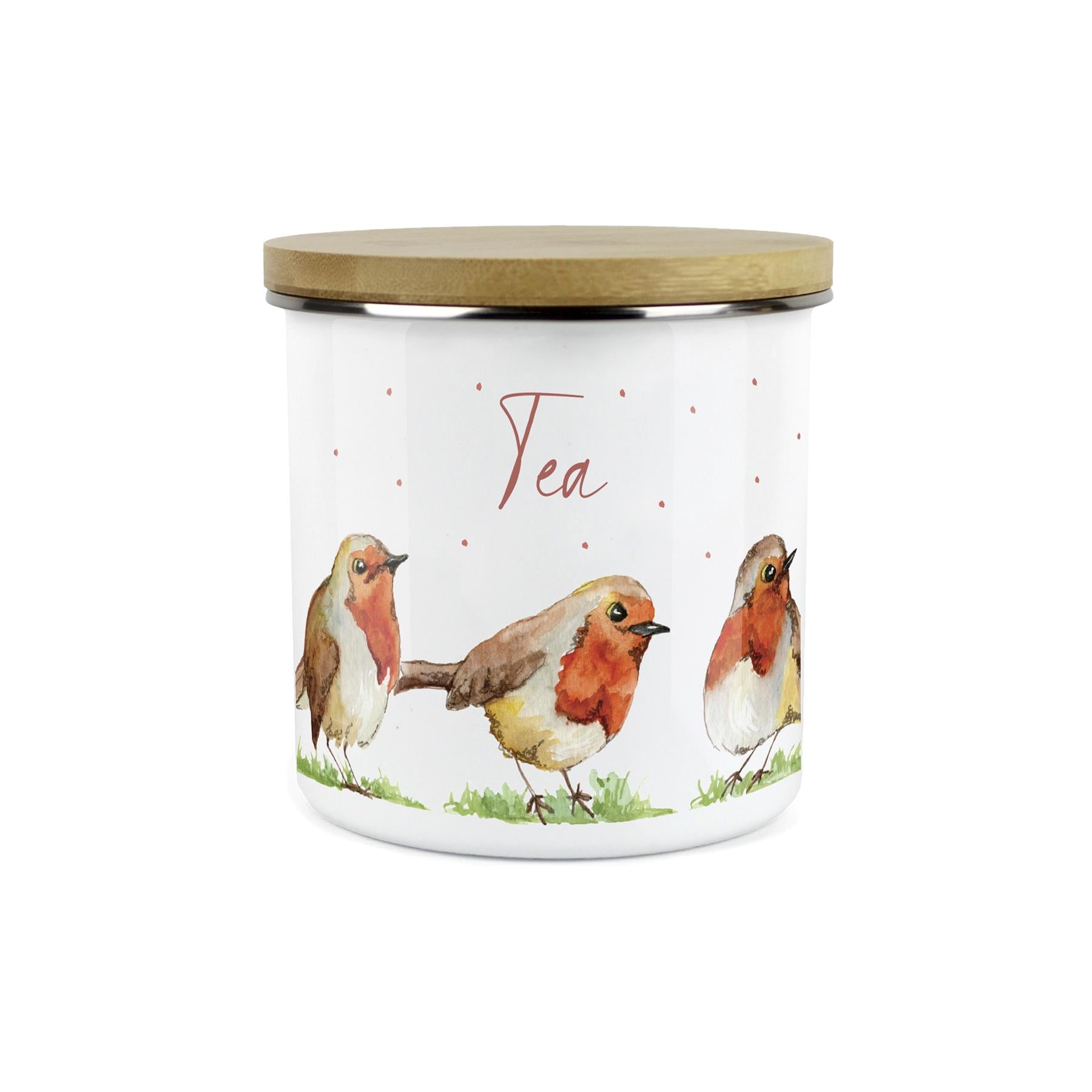 Tea Storage Canister - Robins Watercolour Painted Kitchen Storage Jar