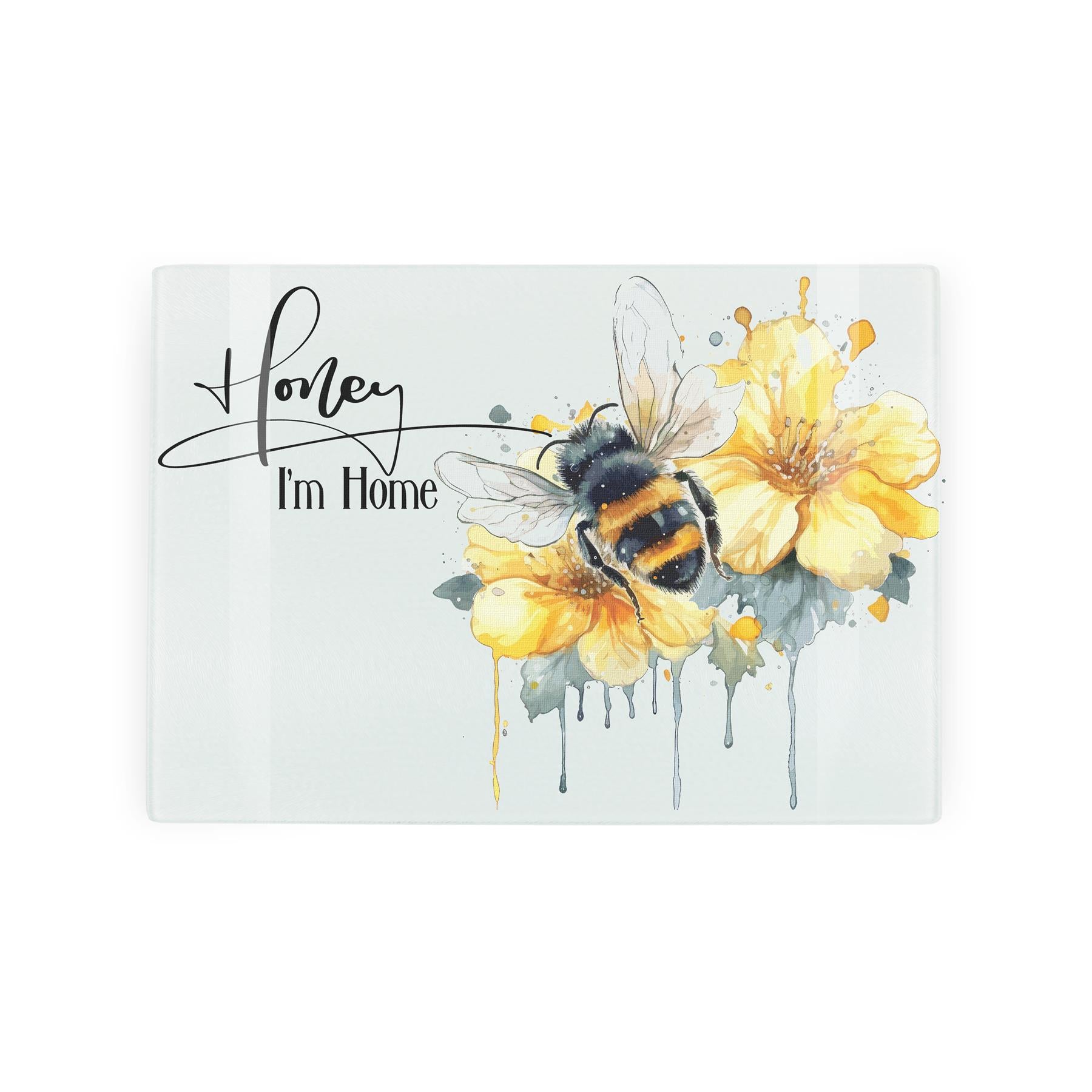 Textured worktop protector with floral print and 'Honey I'm Home' text.