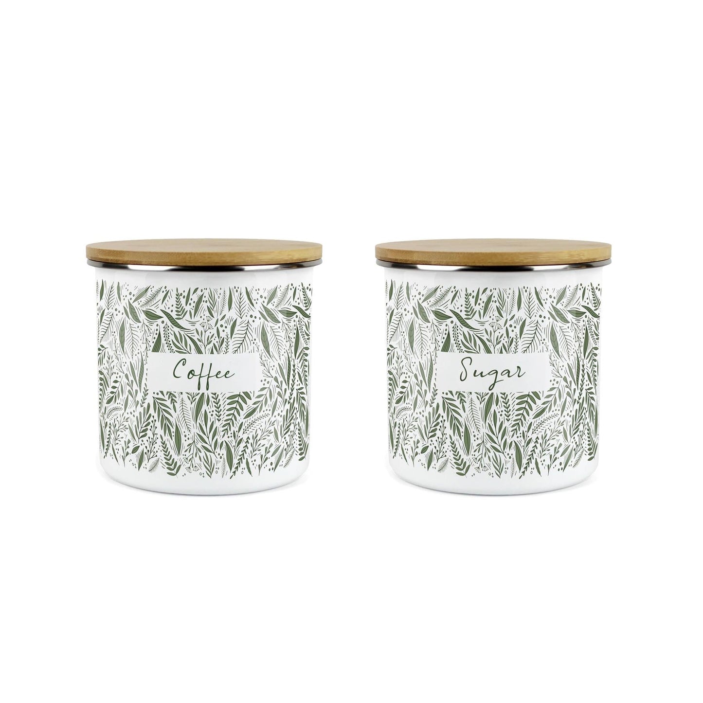 Purely Home - Green Leaves - Coffee and Sugar 2pc Canister Set
