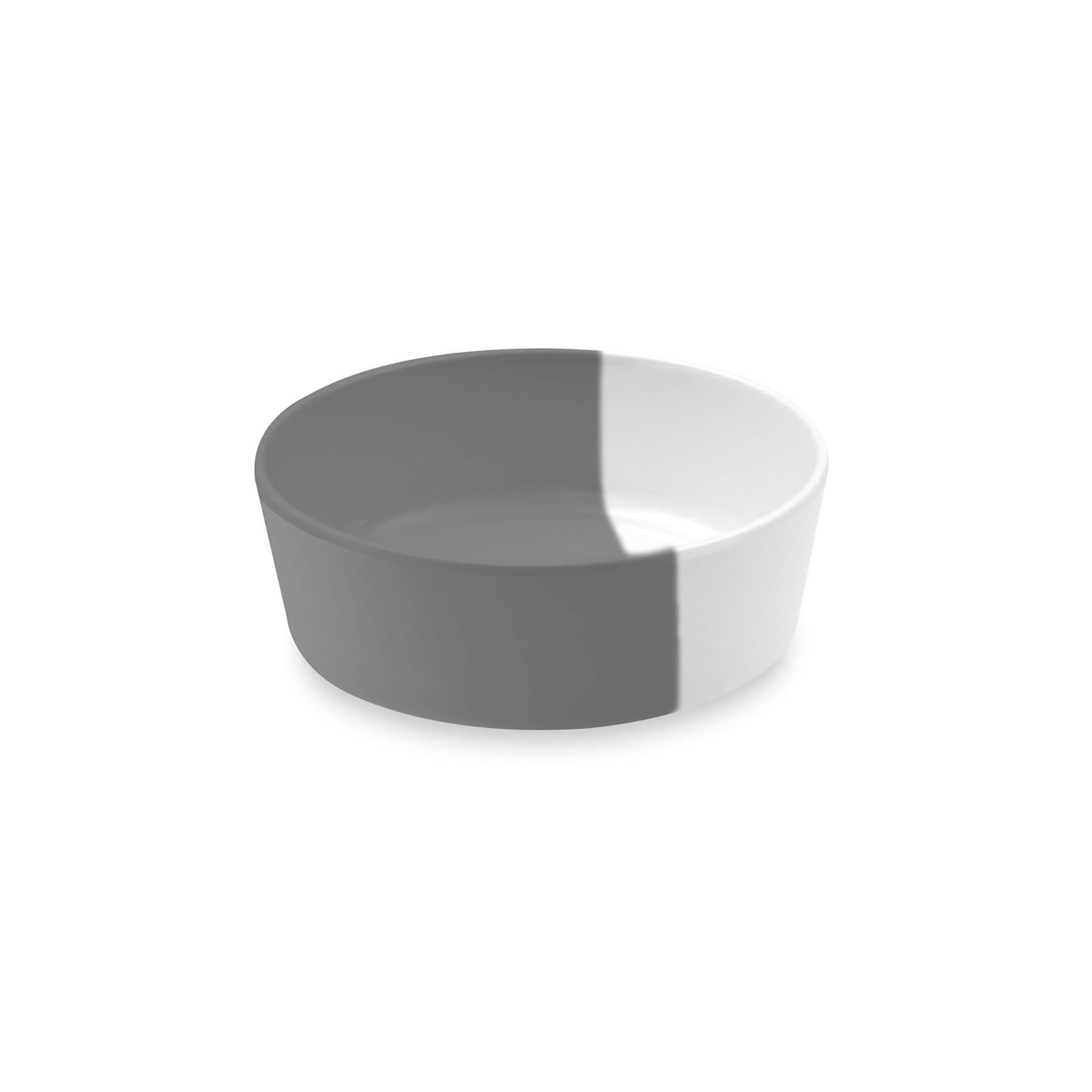 Lightweight melamine small pet bowl in elegant grey & white split design.