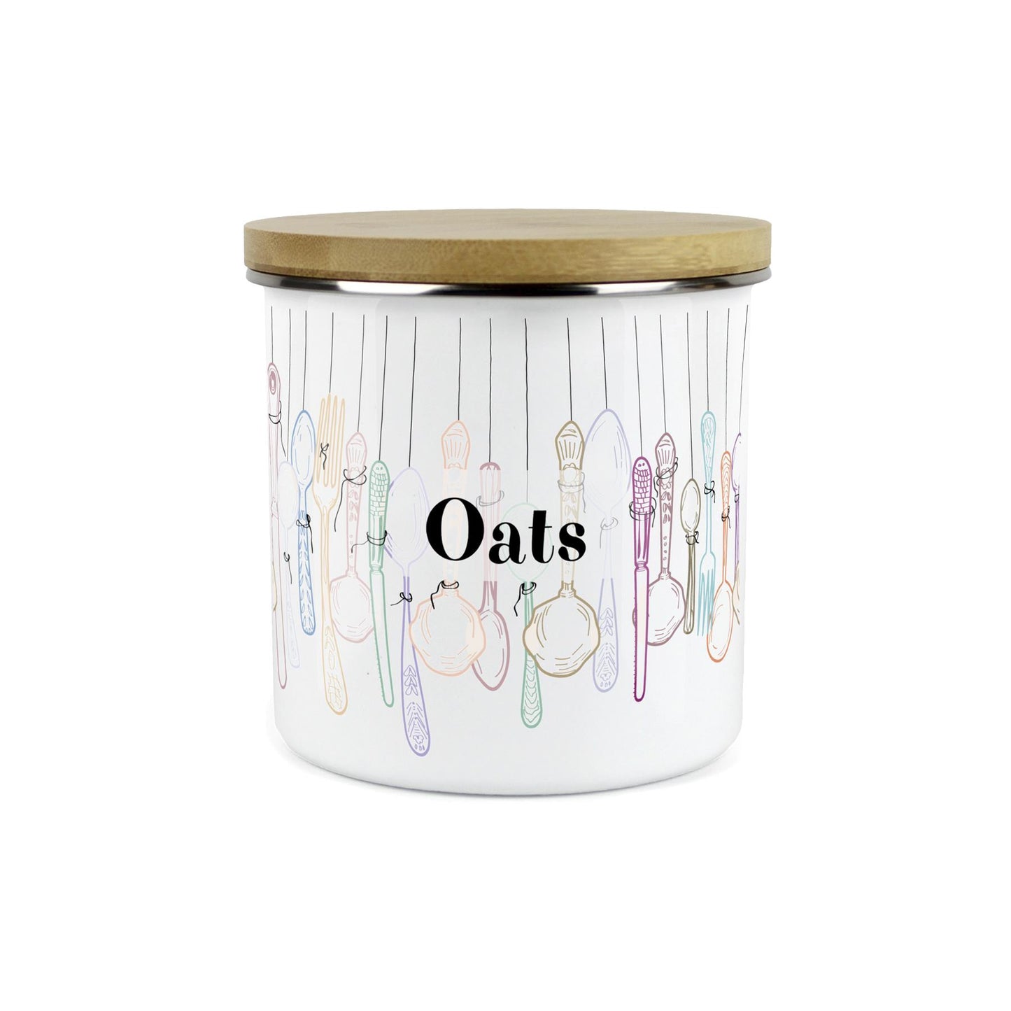 Vintage Cutlery Oats Storage Canister - Enamel Kitchen Container