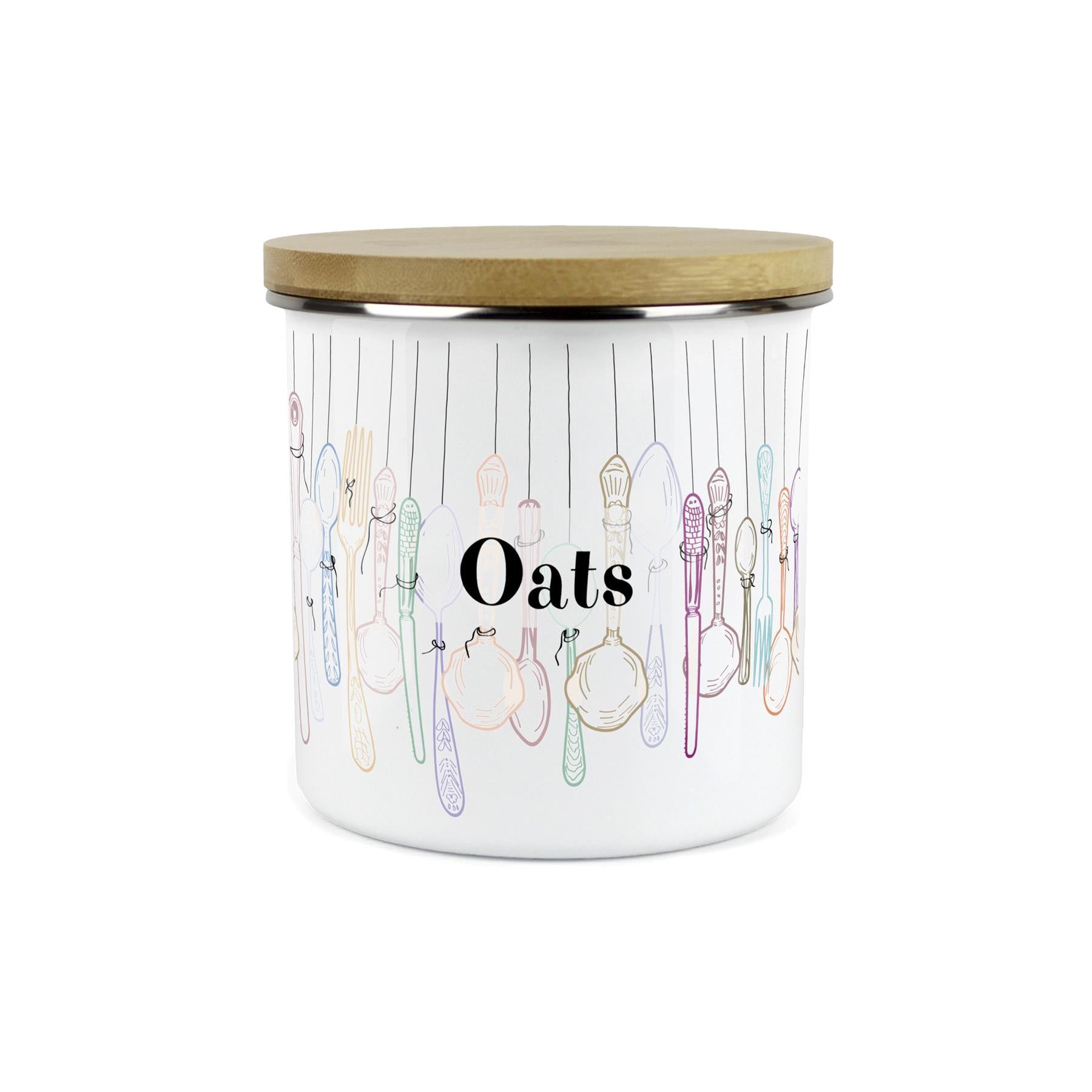 Vintage Cutlery Oats Storage Canister - Enamel Kitchen Container