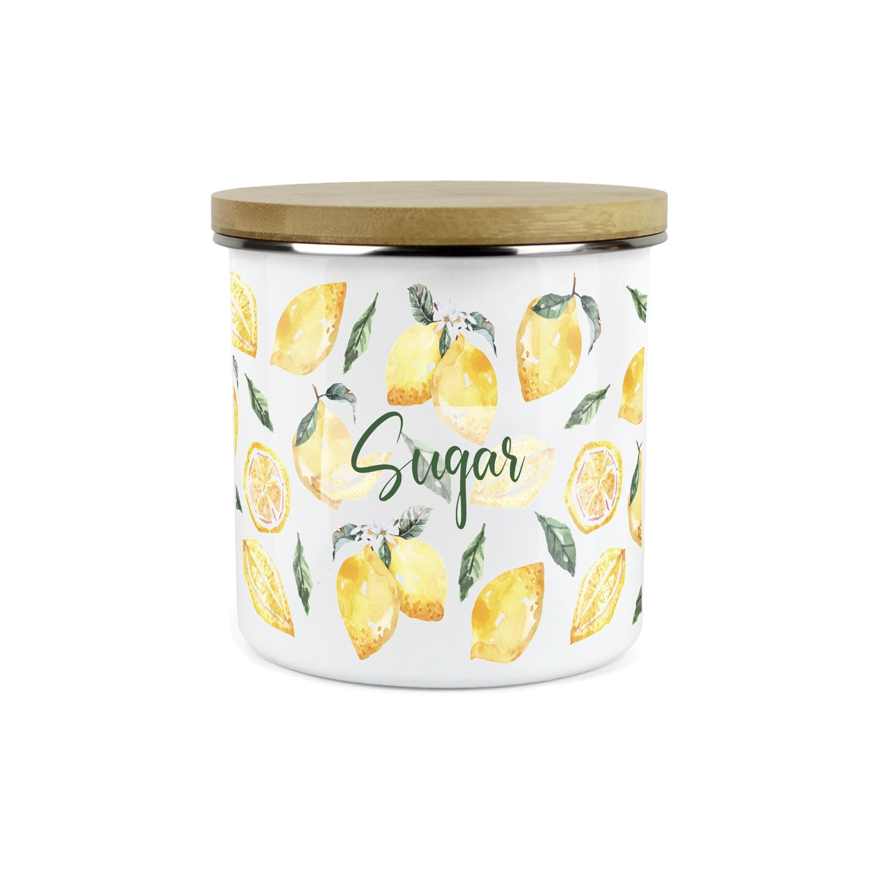 Sugar Storage Canister - Watercolour Lemons Enamel Kitchen Storage Jar